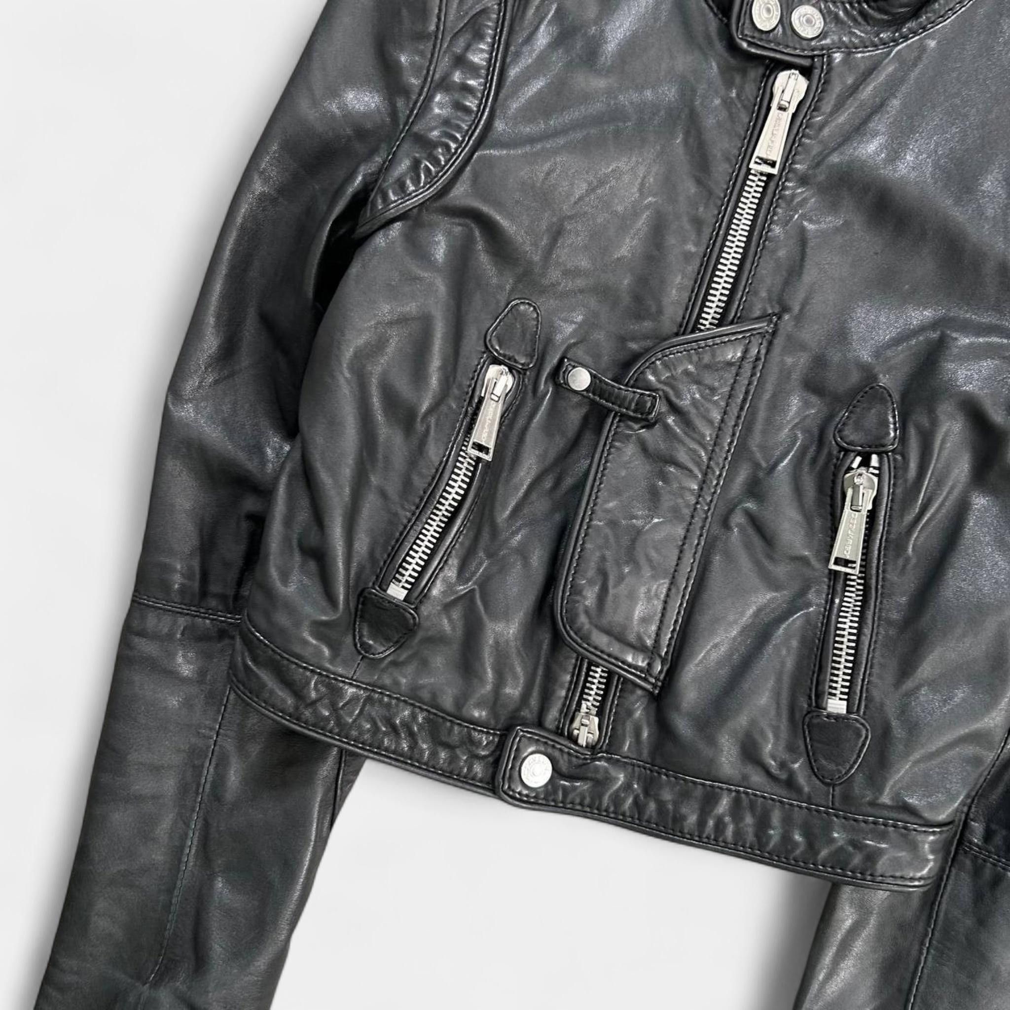 Dsquared2 Dsquared2 2000s Leather Black Biker Jacket Size US XS / EU 42 / 0 - 3 Thumbnail
