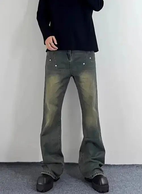 Jean Vintage street hip hop Y2K studded baggy jeans Size US 33 - 4 Thumbnail