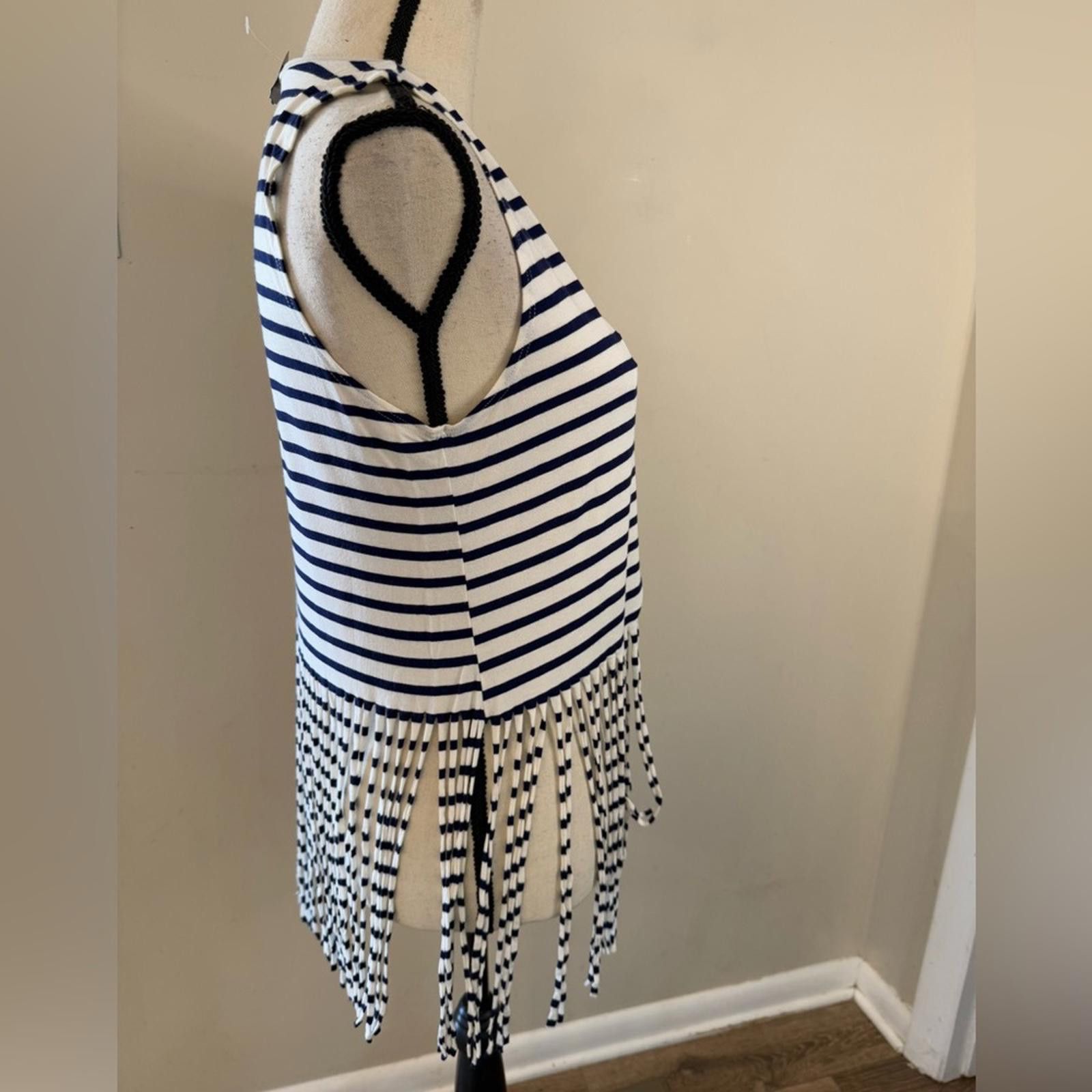 Everlane Everly navy & white striped fringe tank top SZ Medium Size M / US 6-8 / IT 42-44 - 2 Thumbnail