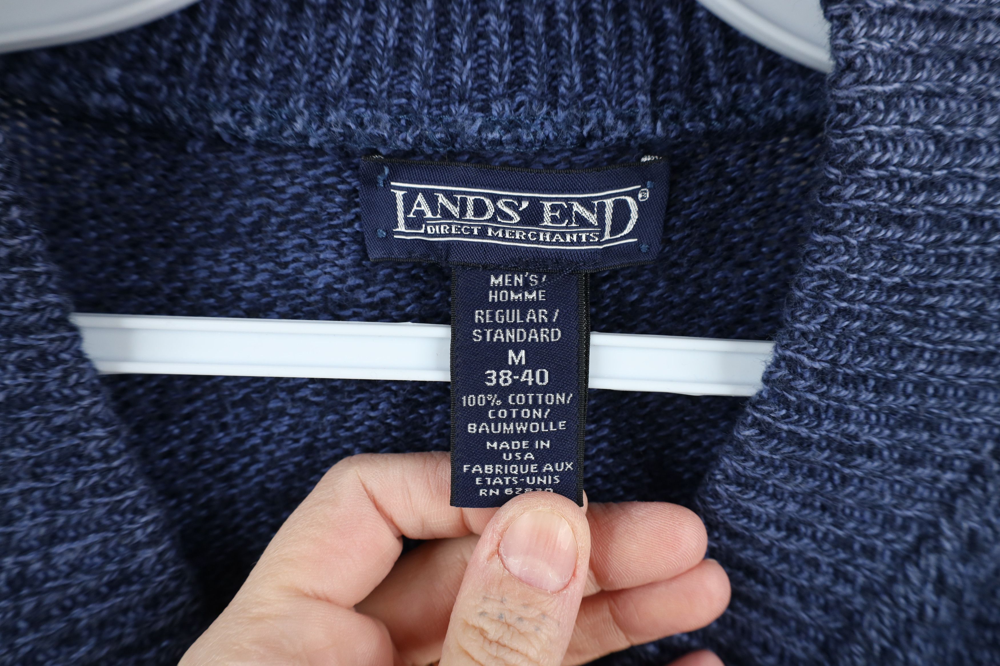 Lands' End × Vintage Vintage 90s Lands End Cotton Knit Henley Sweater Blue USA Size US M / EU 48-50 / 2 - 8 Thumbnail