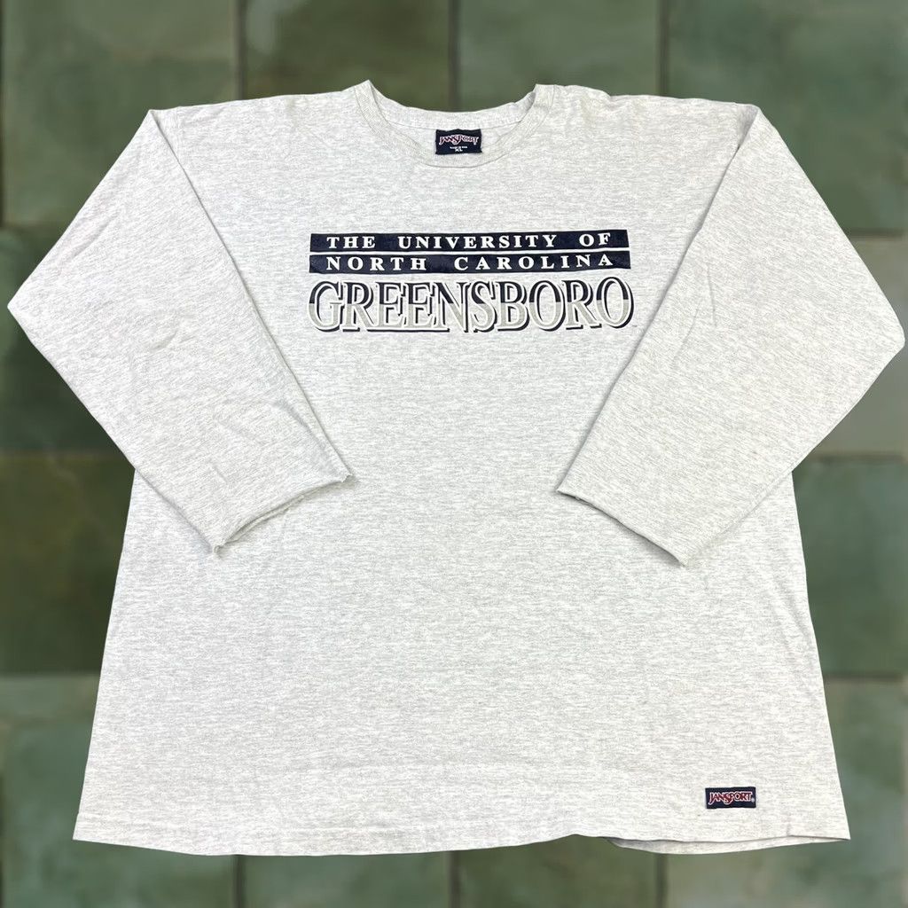 Jansport VINTAGE Jansport UNCG 90s Long Sleeve T Shirt, Gray, XL, Adult, Made In USA, Front Graphic, 3/4 Sleeves, Cotton, Heavy, Thick, Crew Neck, Men Size US XL / EU 56 / 4 - 1 Thumbnail