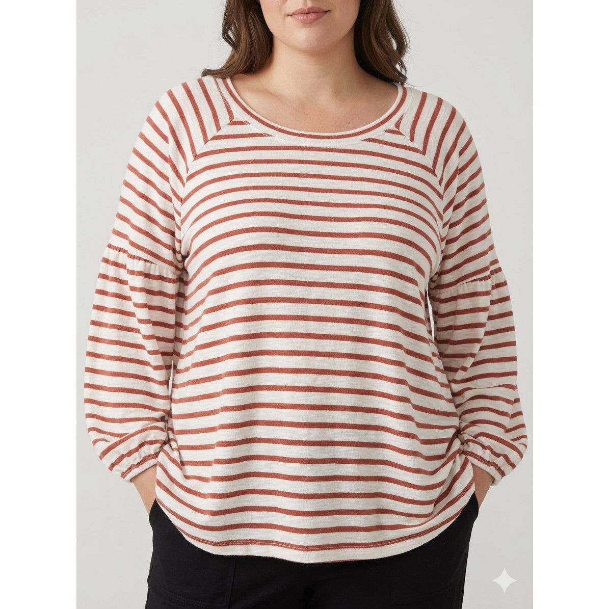 Jessica Simpson Jessica Simpson Striped Puff Sleeve Raglan Top 2X Size XXL / US 16-18 / IT 52-54 - 1 Thumbnail