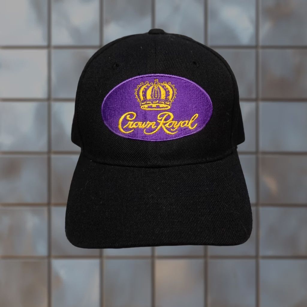 Logo 7 Crown Royal Hat Cap Fitted Mens Black Purple Embroidered Logo Whiskey 7 1/2 Size ONE SIZE - 1 Thumbnail