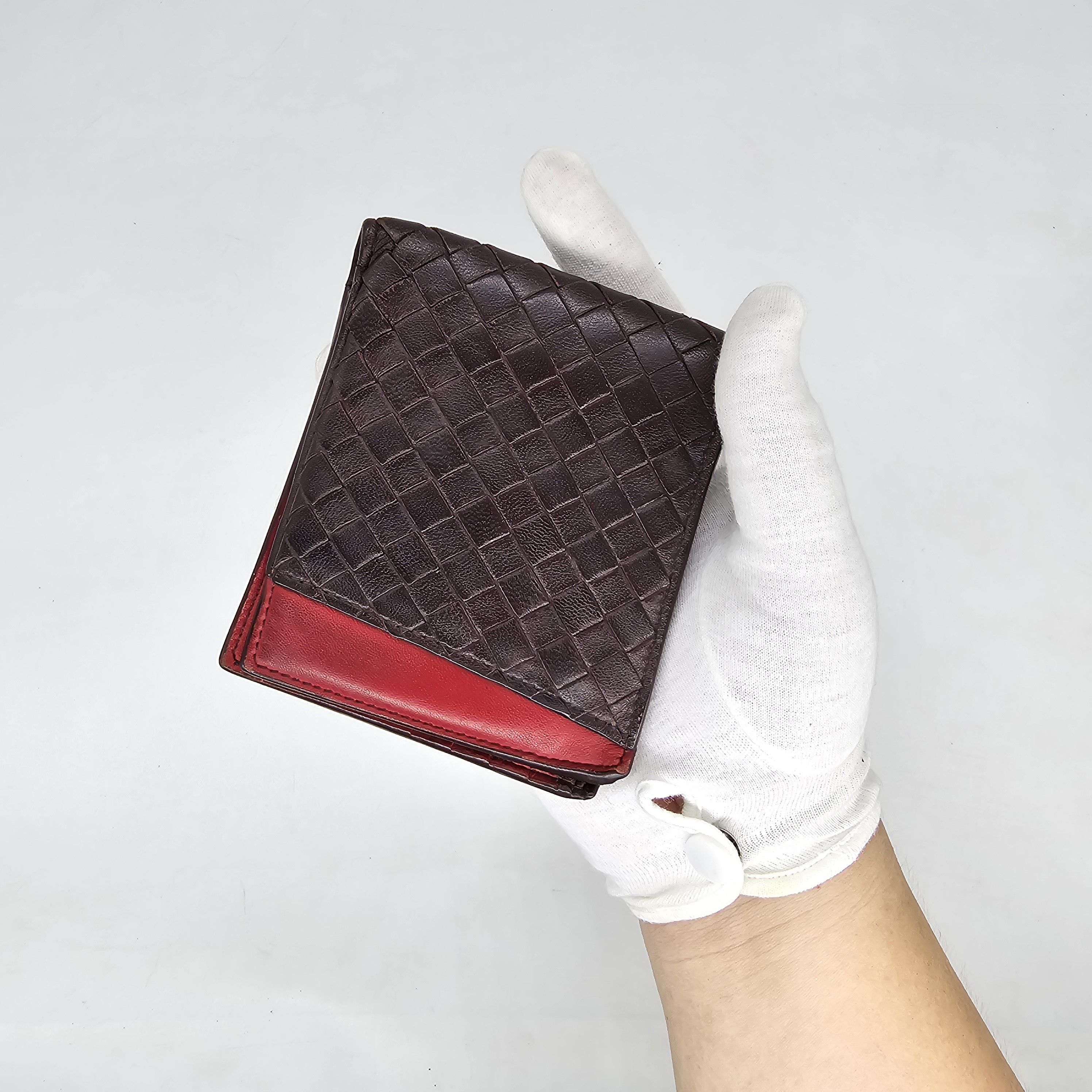 image of Bottega Veneta - Intrecciato Bifold Wallet in Brown Red, Men's