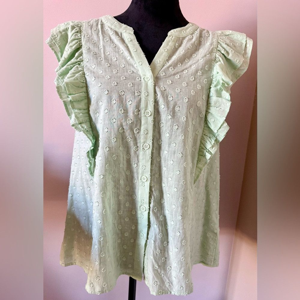 Other Mint Ruffle Sleeve Button-Up Top Size L / US 10 / IT 46 - 1 Thumbnail