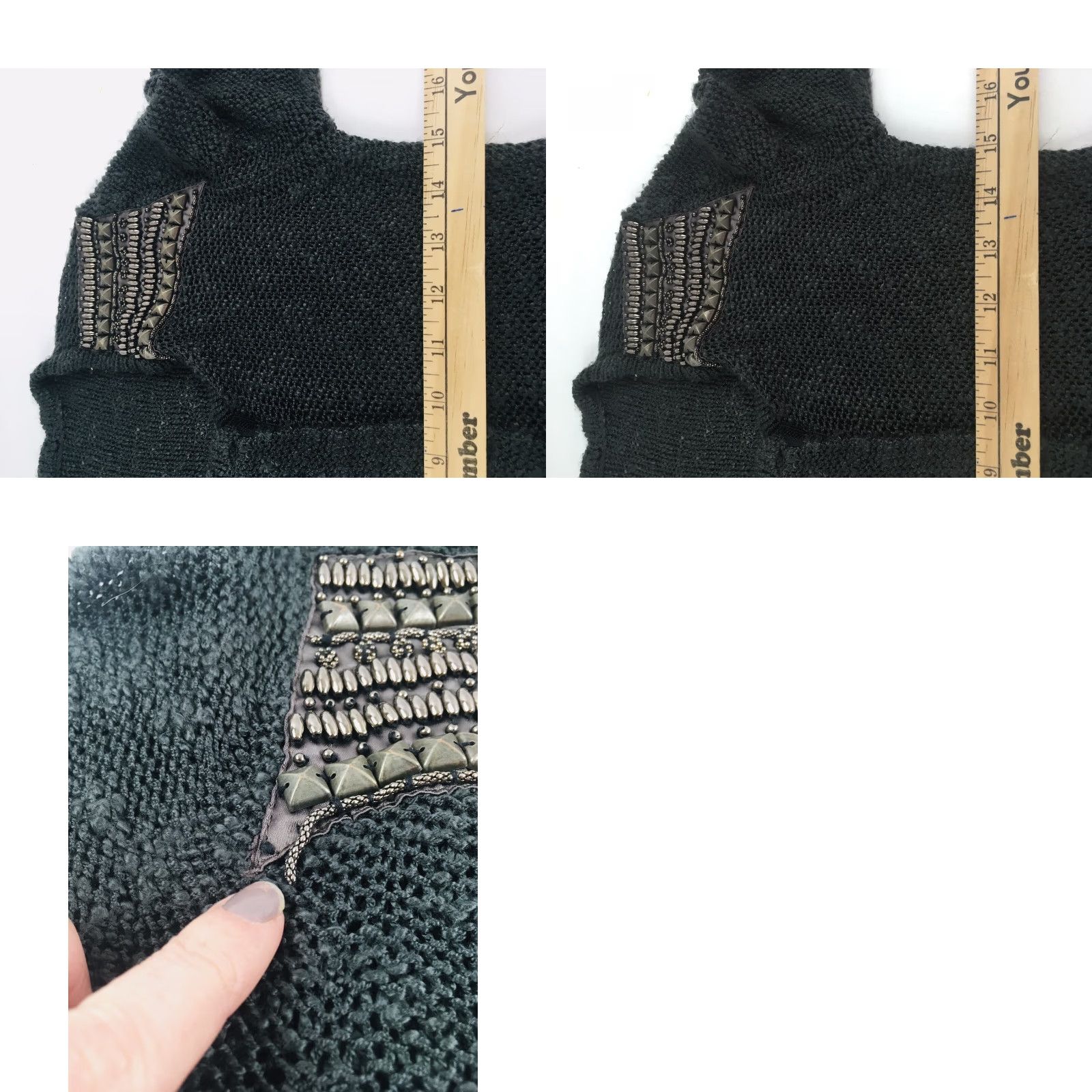 Vintage Mystree Sweater Cardigan Women M Gray Beaded Zip Up Ribbed Cuff Boho Knit Long Sleeve Full Zip Womens Size M / US 6-8 / IT 42-44 - 8 Thumbnail
