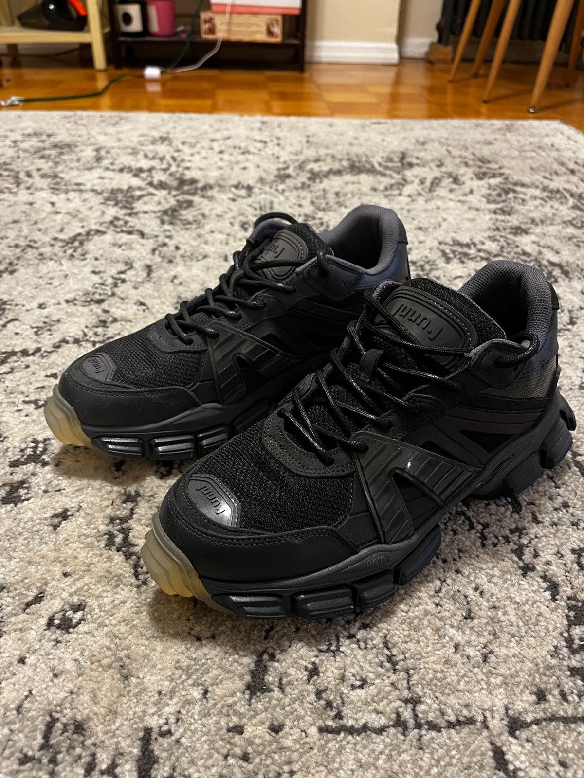 image of Juun J Juun.j Grey Leather Sneakers in Black, Men's (Size 9)