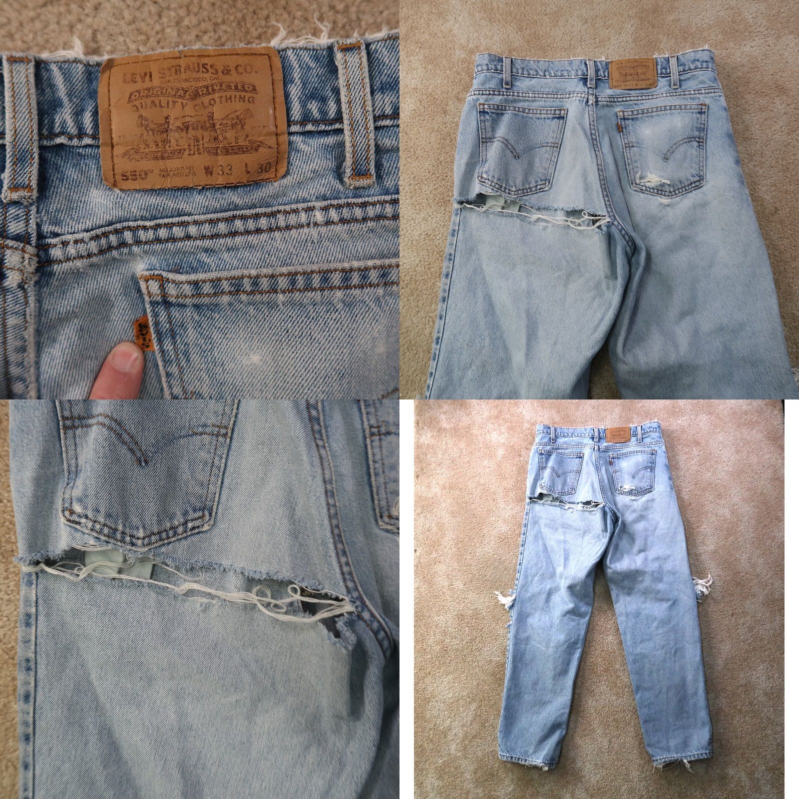 Levi's VINTAGE Levi's 550 Jeans Men 33x30 Relaxed Tapered Denim Blue Orange Tab Distressed 5-Pocket Size US 33 - 8 Thumbnail