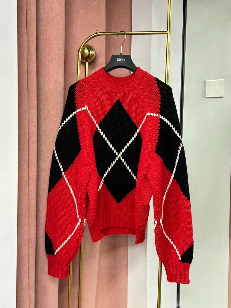 Alexander McQUEEN Red Argyle Wool Sweater dmc