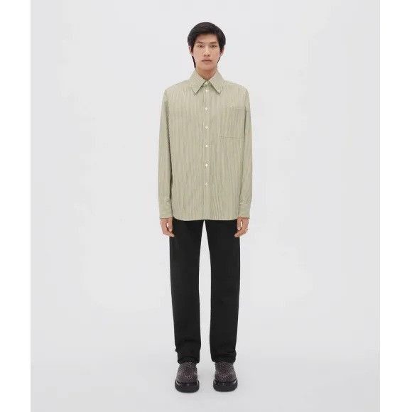 Bottega Veneta o1loc1c0824 720688 Compact Cotton Striped Shirt Light Green Size US L / EU 52-54 / 3 - 1 Preview