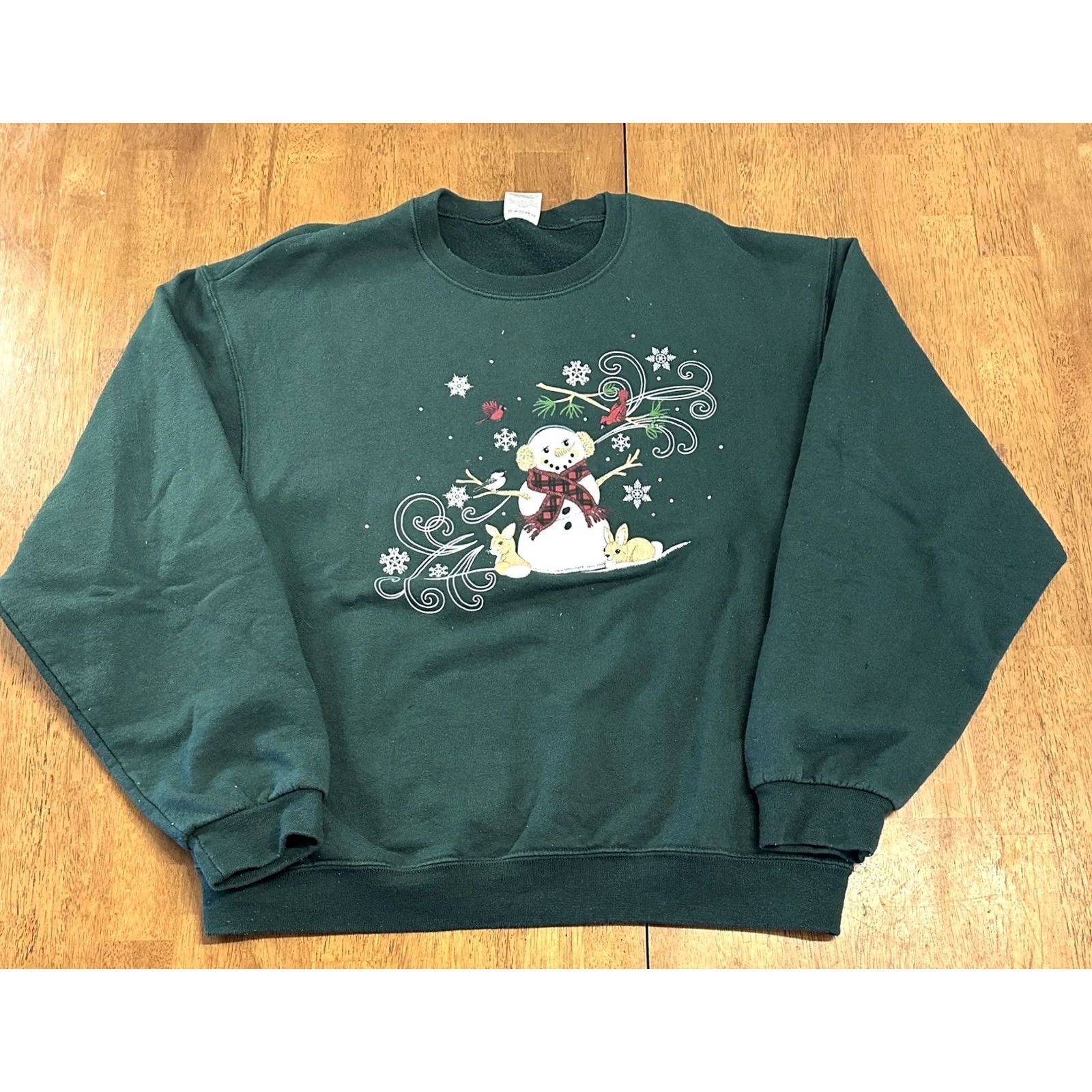 Jerzees VINTAGE Snowman Crewneck Sweatshirt L Green Unisex Adults Flower Size US L / EU 52-54 / 3 - 2 Thumbnail