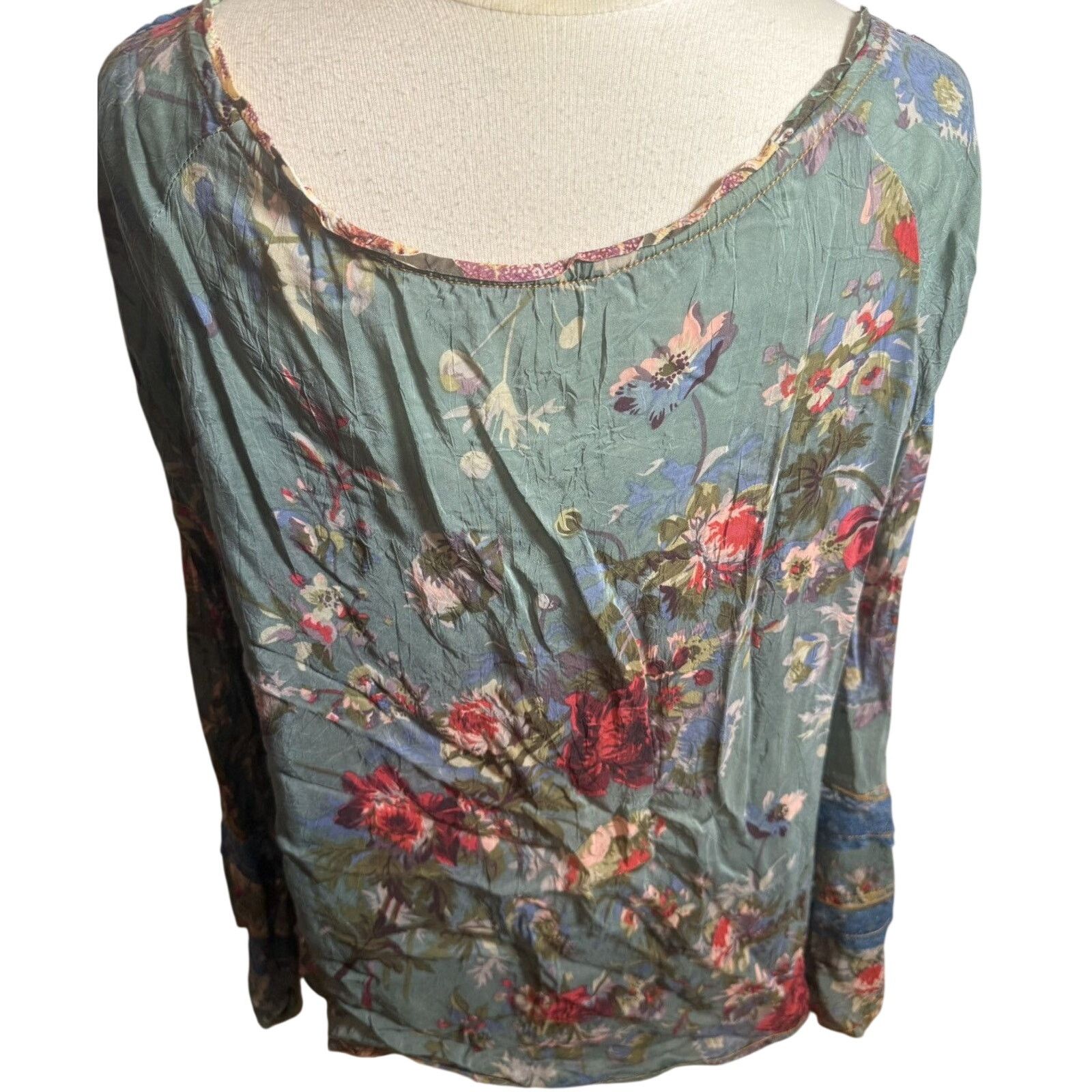 Johnny Was Multi Color Silk Long Sleeve Tunic with Lace Trim Size XL / US 12-14 / IT 48-50 - 5 Thumbnail