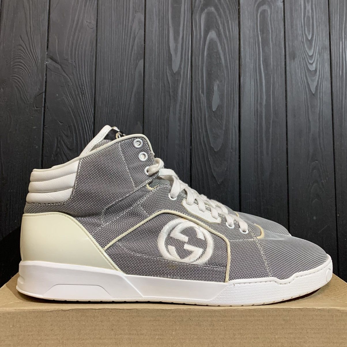 Gucci Gucci GG Baling Fabric High Top Grey Sneakers Size 13.5 47.5 Size US 13 / EU 46 - 1 Thumbnail