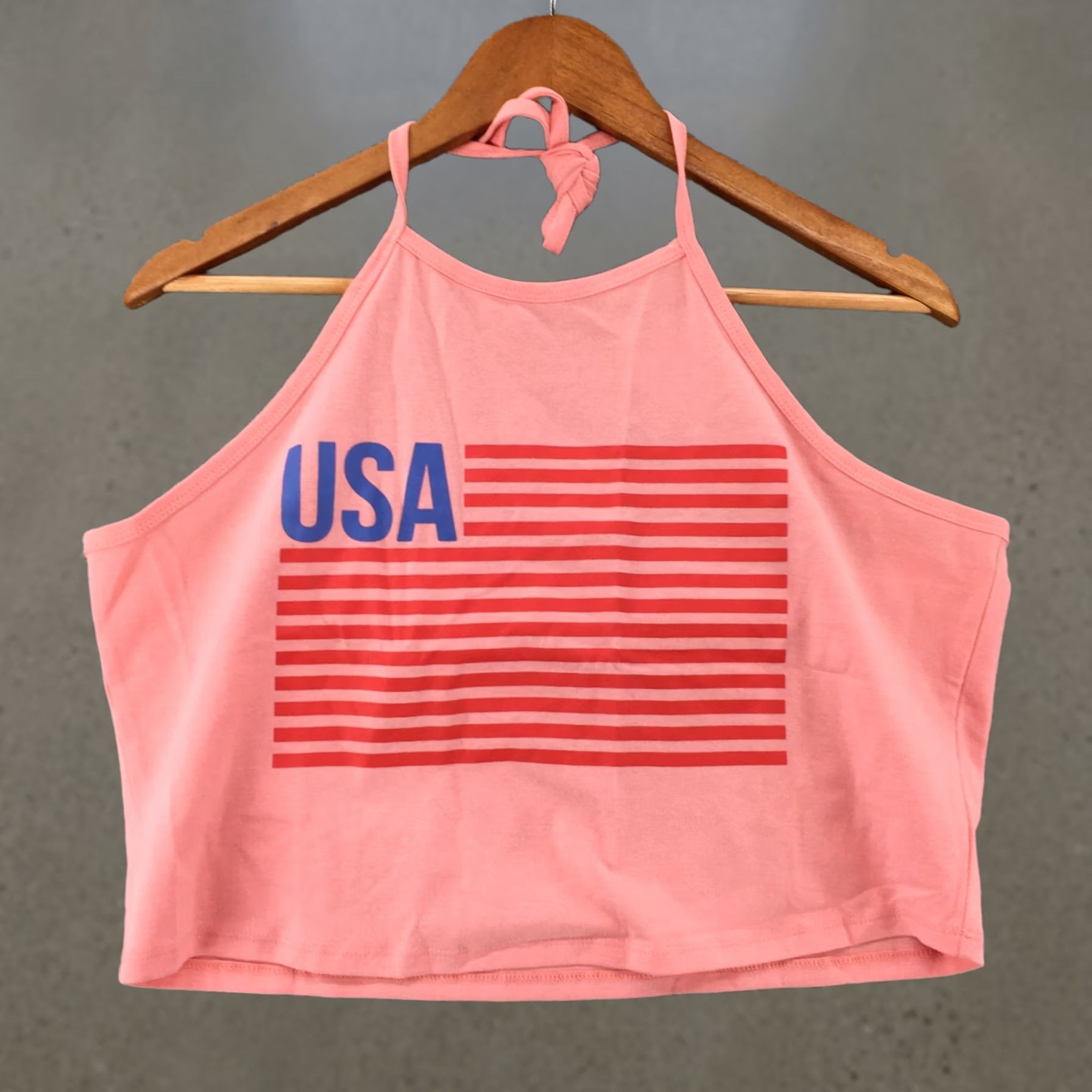 Vintage Isaac Morris USA Flag Halter Crop Top Womens XL Pink Sleeveless Tie Strap NEW Size XL / US 12-14 / IT 48-50 - 1 Thumbnail