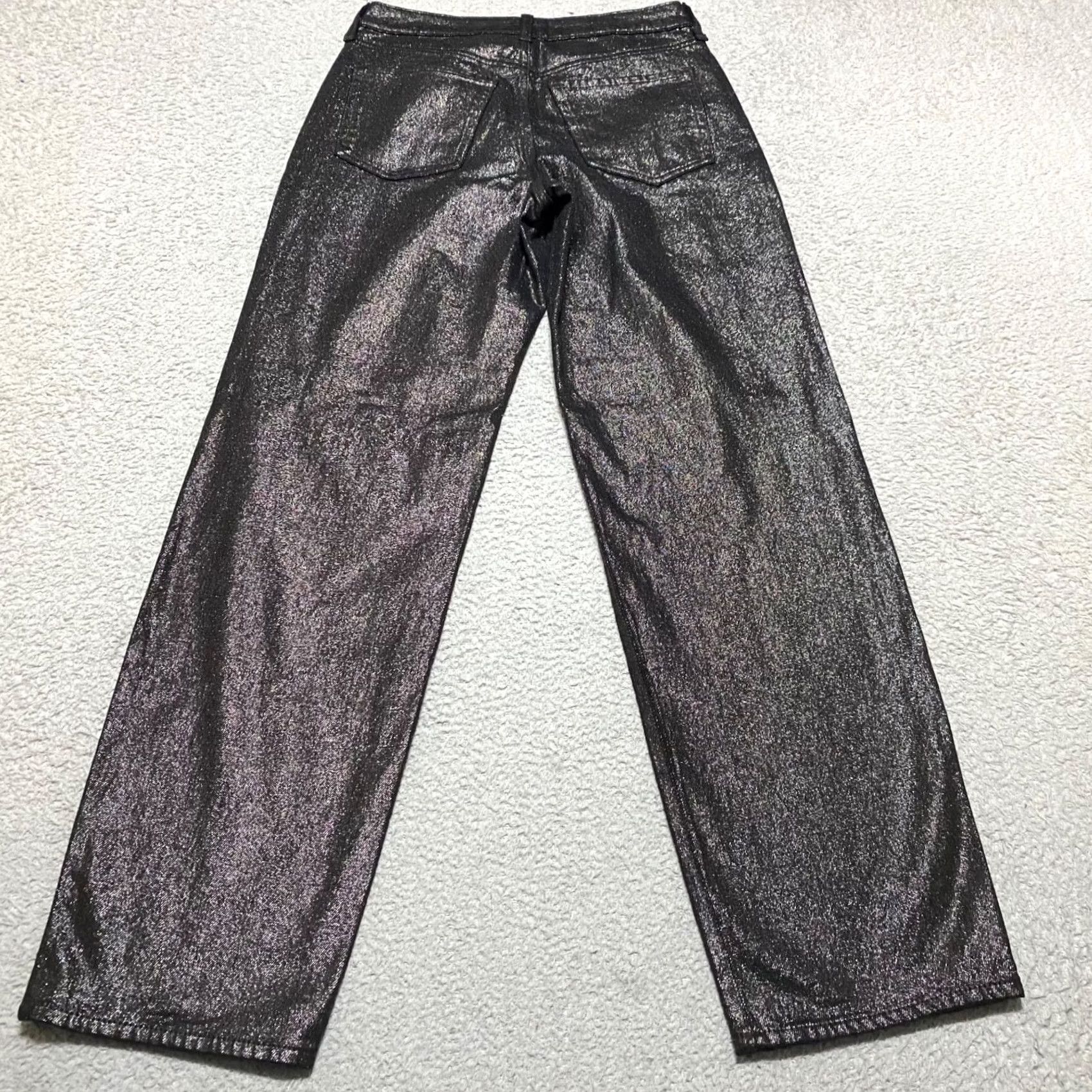 Old Navy VINTAGE Old Navy Jeans Womens 2 Shiny Black Dark Wash High Rise Loose Straight Size 26" / US 2 / IT 38 - 2 Thumbnail