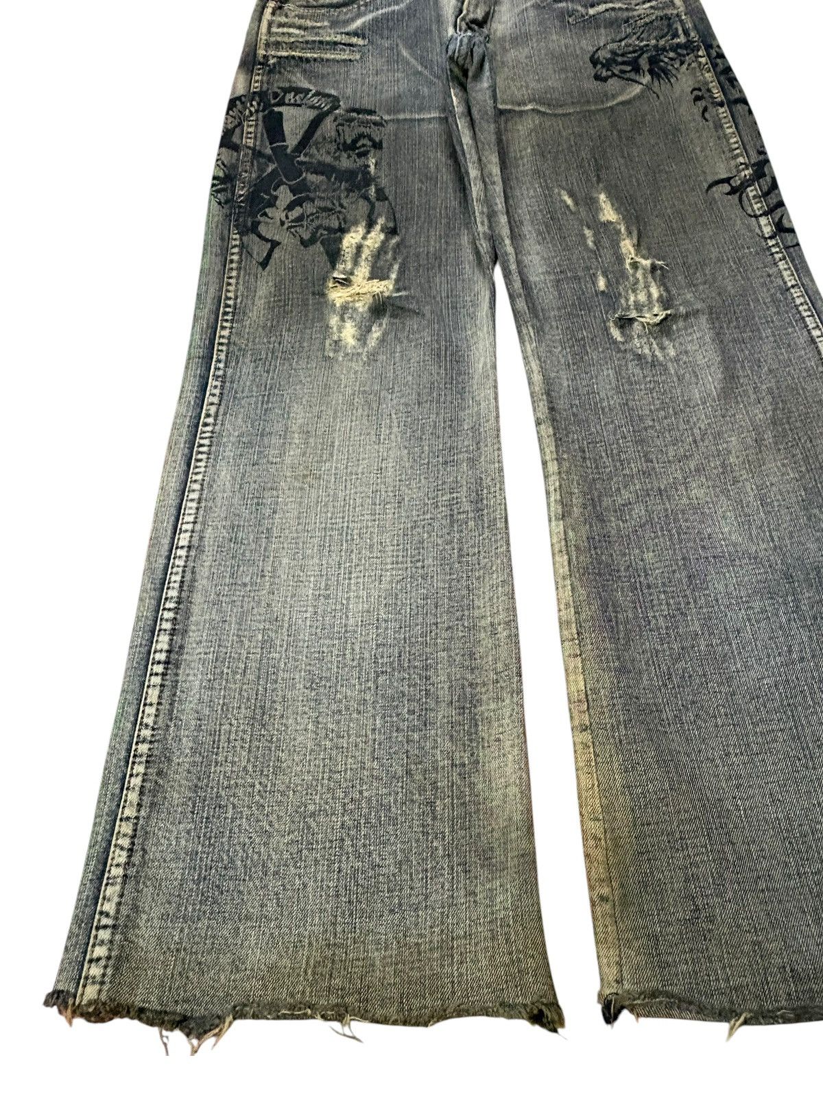 If Six Was Nine × Japanese Brand × semanticdesign Vintage Semantic Design Mud Wash Dragon Distress Flare Jeans Size US 33 - 8 Thumbnail