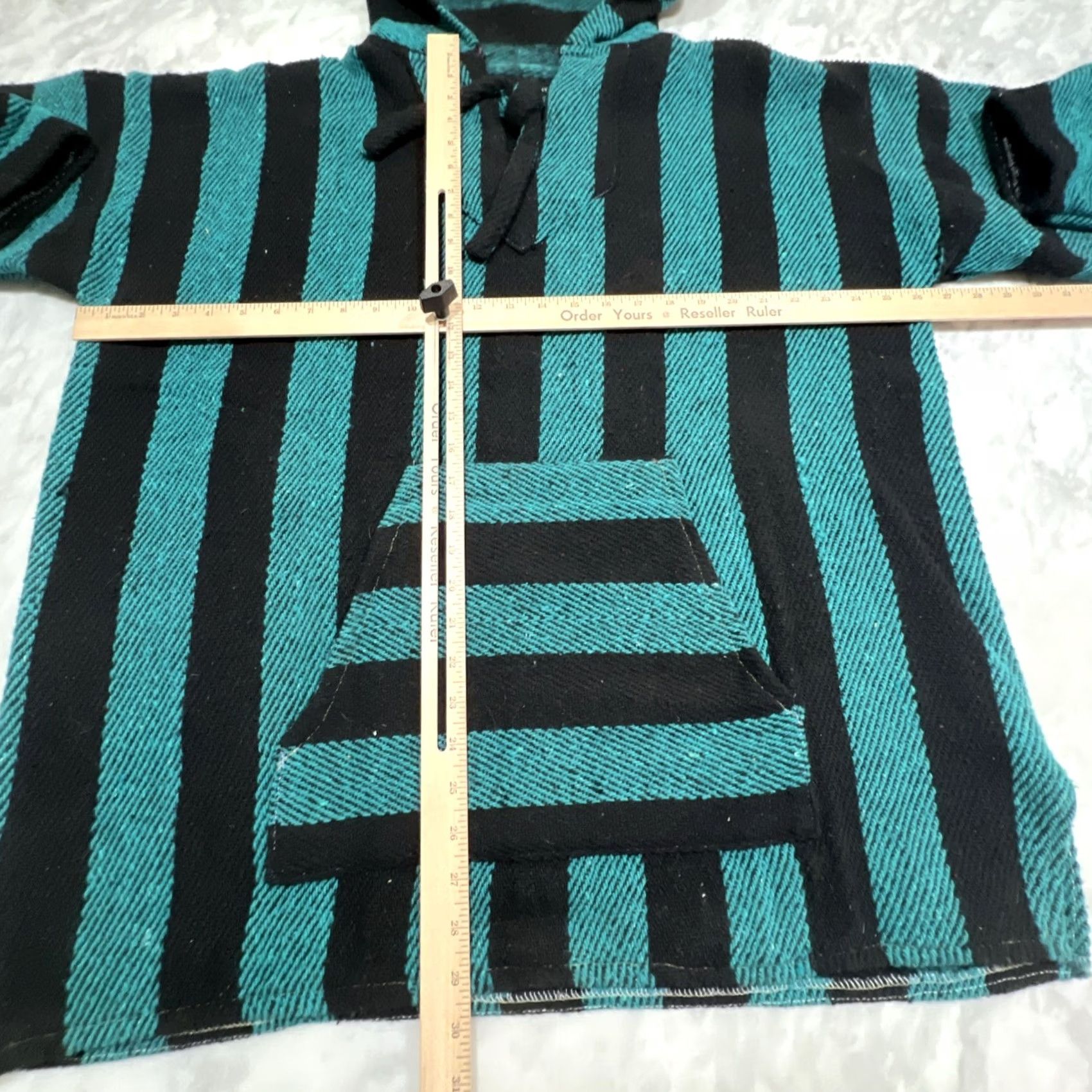 Altea VINTAGE Arti-Lana Hoodie Men XL Pullover Black Teal Striped Beach Hippie Pockets Geometric Tweed Wool Blend Size US XL / EU 56 / 4 - 5 Thumbnail