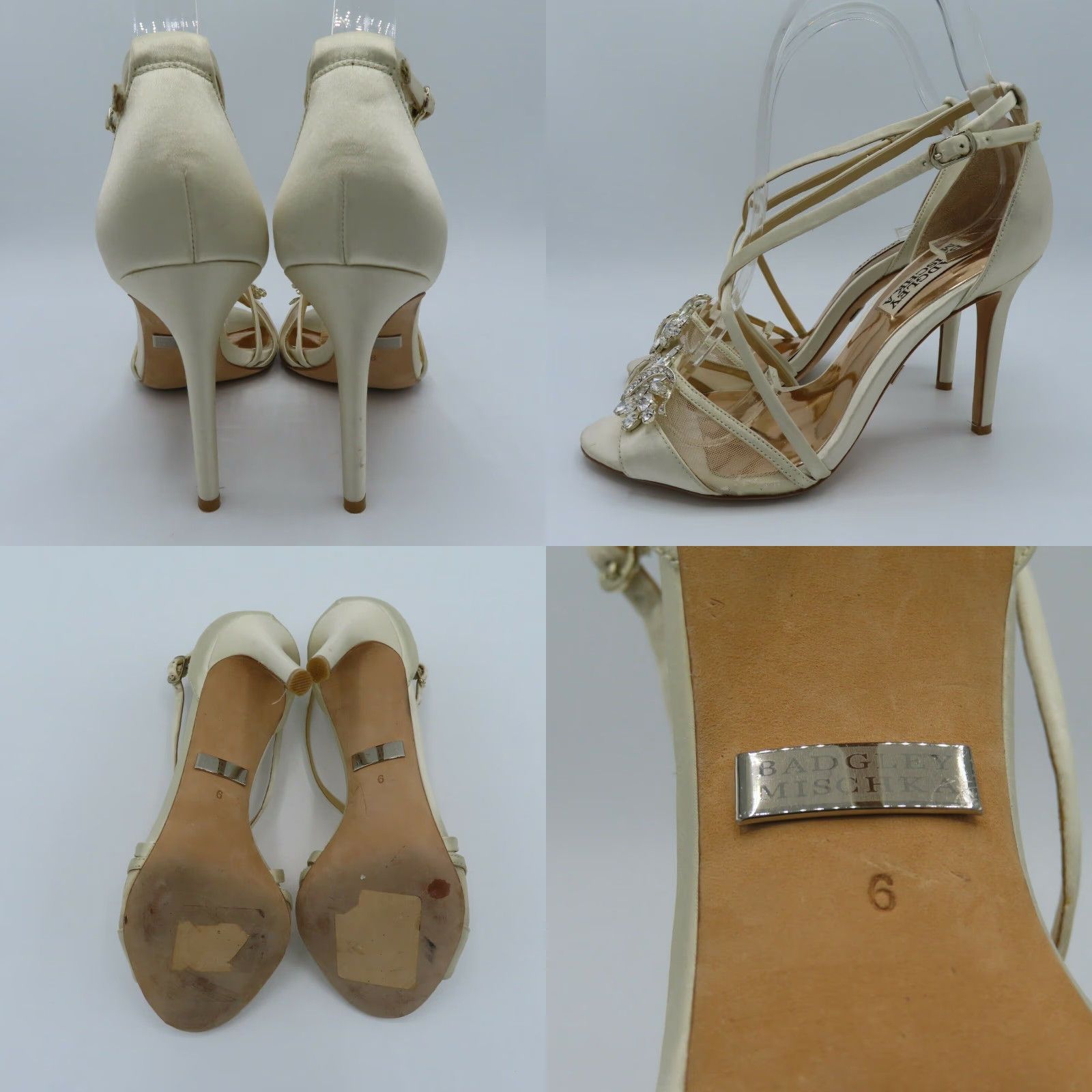 Badgley Mischka Badgley Mischka Womens Heels 6 Ivory Rhinestone Strappy Open Toe Prom Wedding Size US 6 / IT 36 - 8 Thumbnail