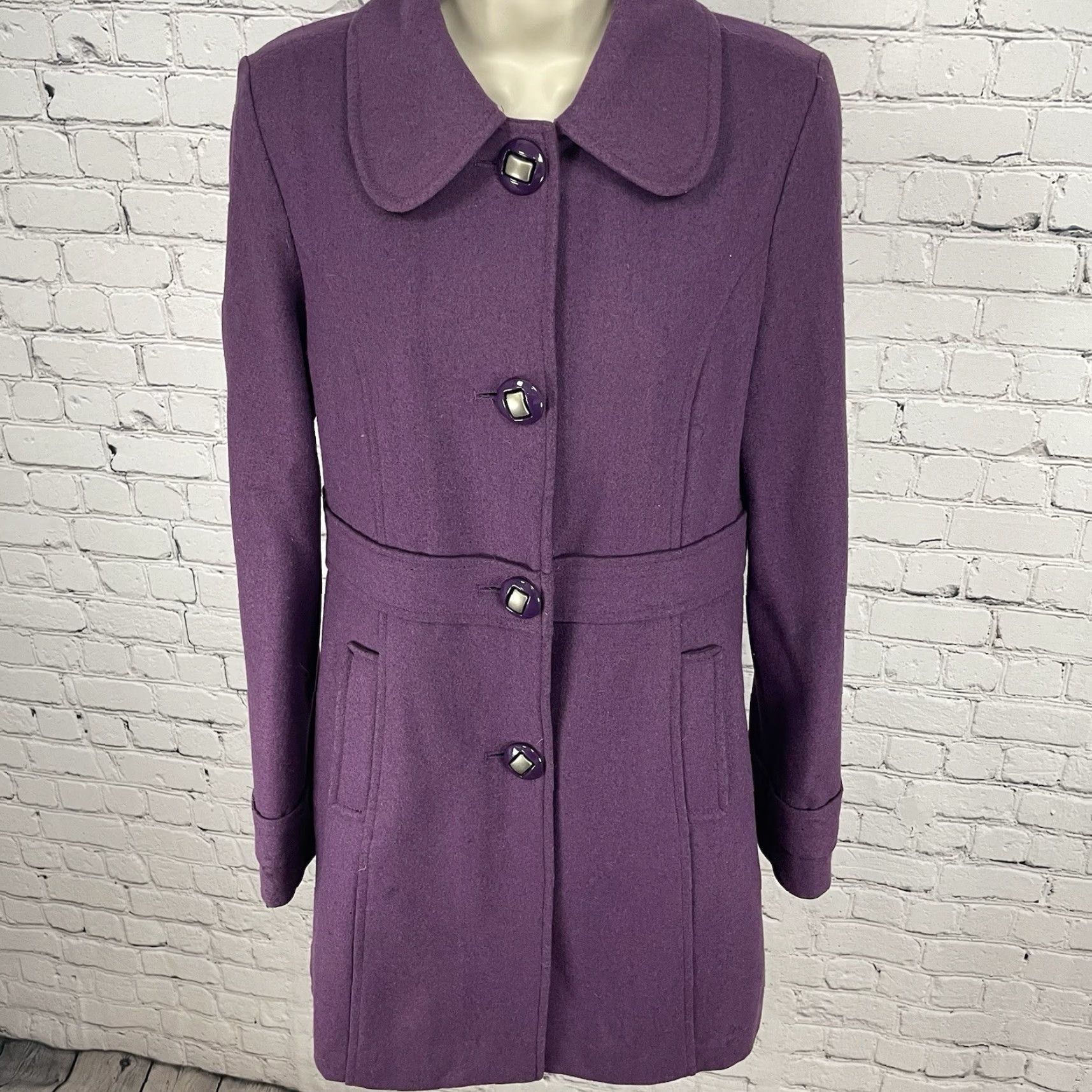 Vintage VINTAGE Tulle Anthropologie Purple Wool Blend Collared Lined Overcoat Medium M Women Coat Size M / US 6-8 / IT 42-44 - 2 Thumbnail