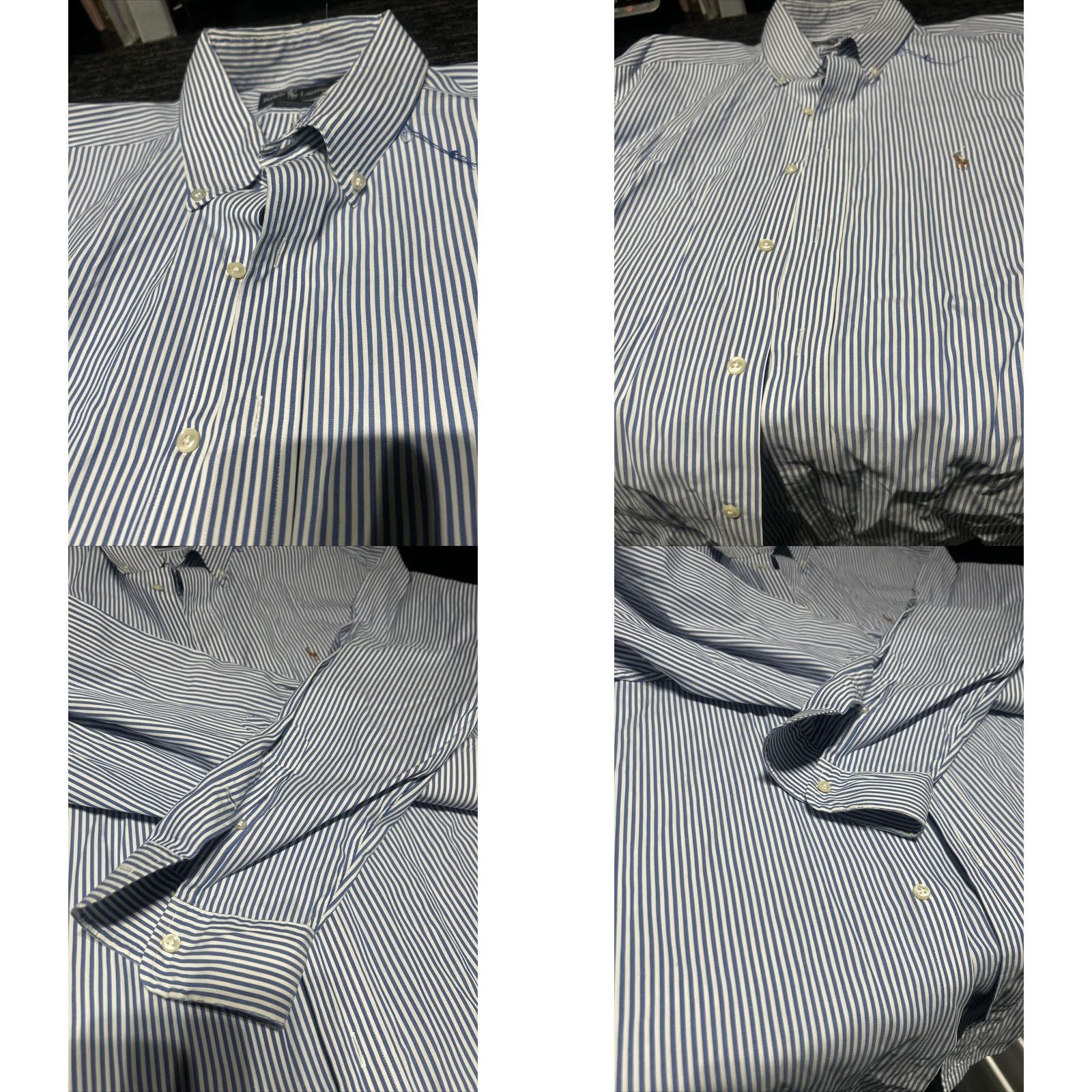 Ralph Lauren VINTAGE Ralph Lauren Yarmouth Shirt Mens 17.5x35 Oxford Button-Up Blue White Striped 90s Collegiate Size 48R - 8 Thumbnail