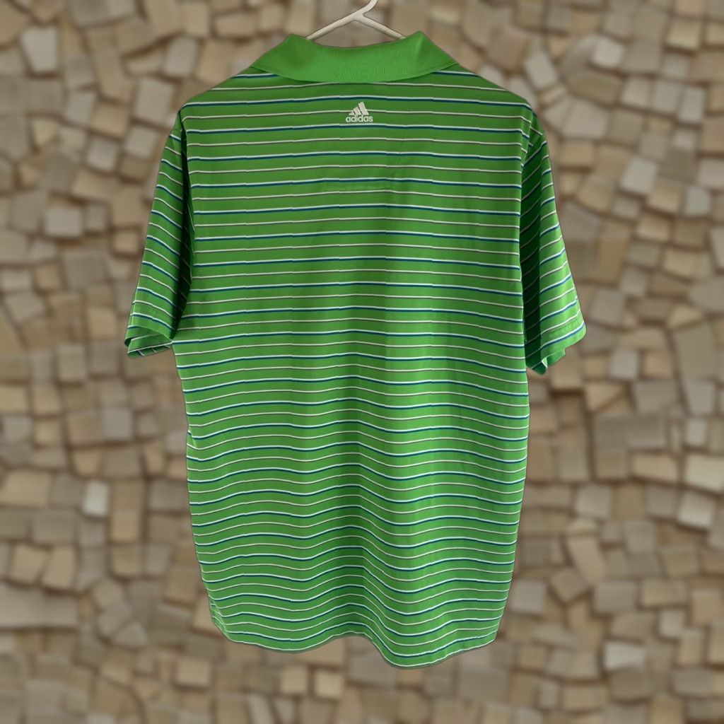Adidas Adidas Climalite Polo Shirt Men's M Green Stripe 1/4 Button Up Short Sleeve Size US M / EU 48-50 / 2 - 1 Thumbnail