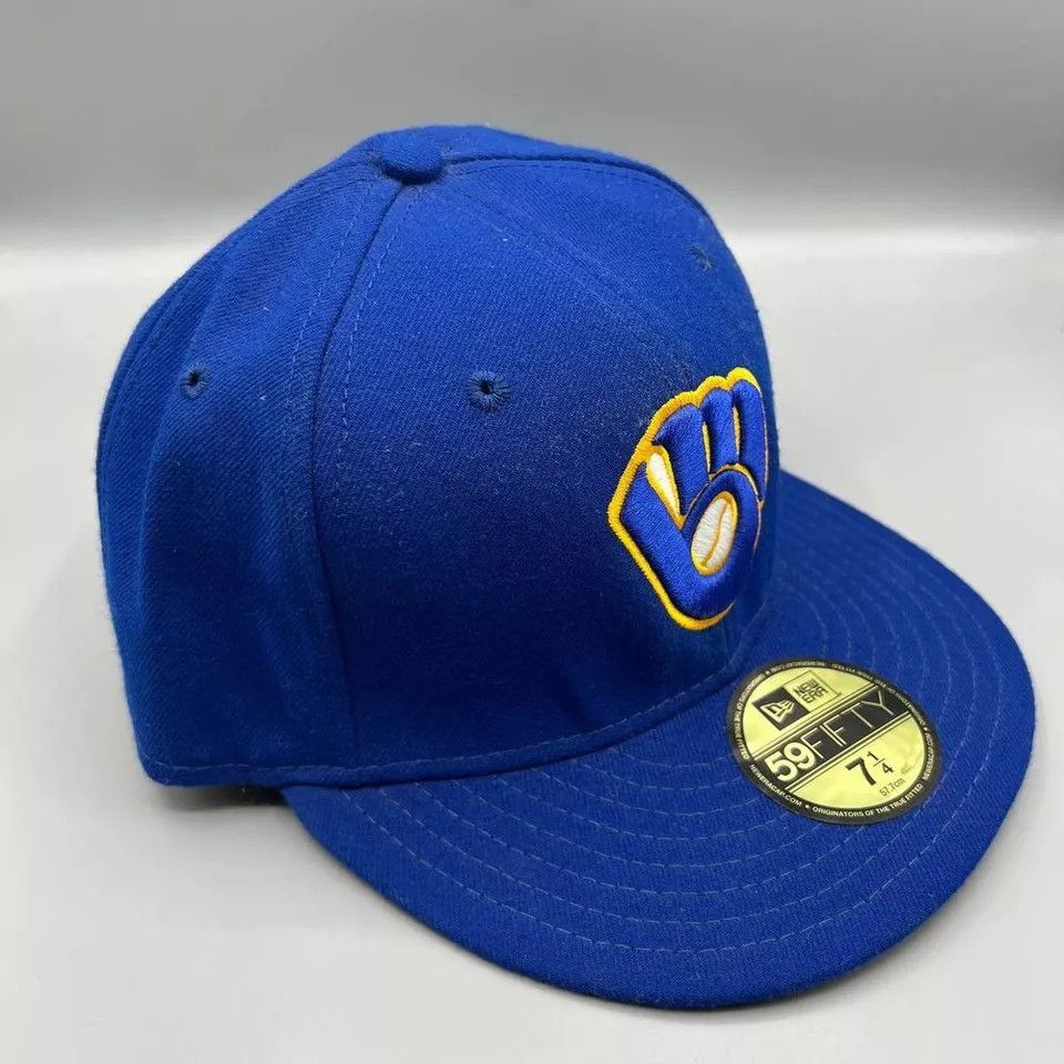 New Era Milwaukee Brewers Hat Men 7 3/8 59Fifty New Era Fitted Cap Size ONE SIZE - 3 Thumbnail