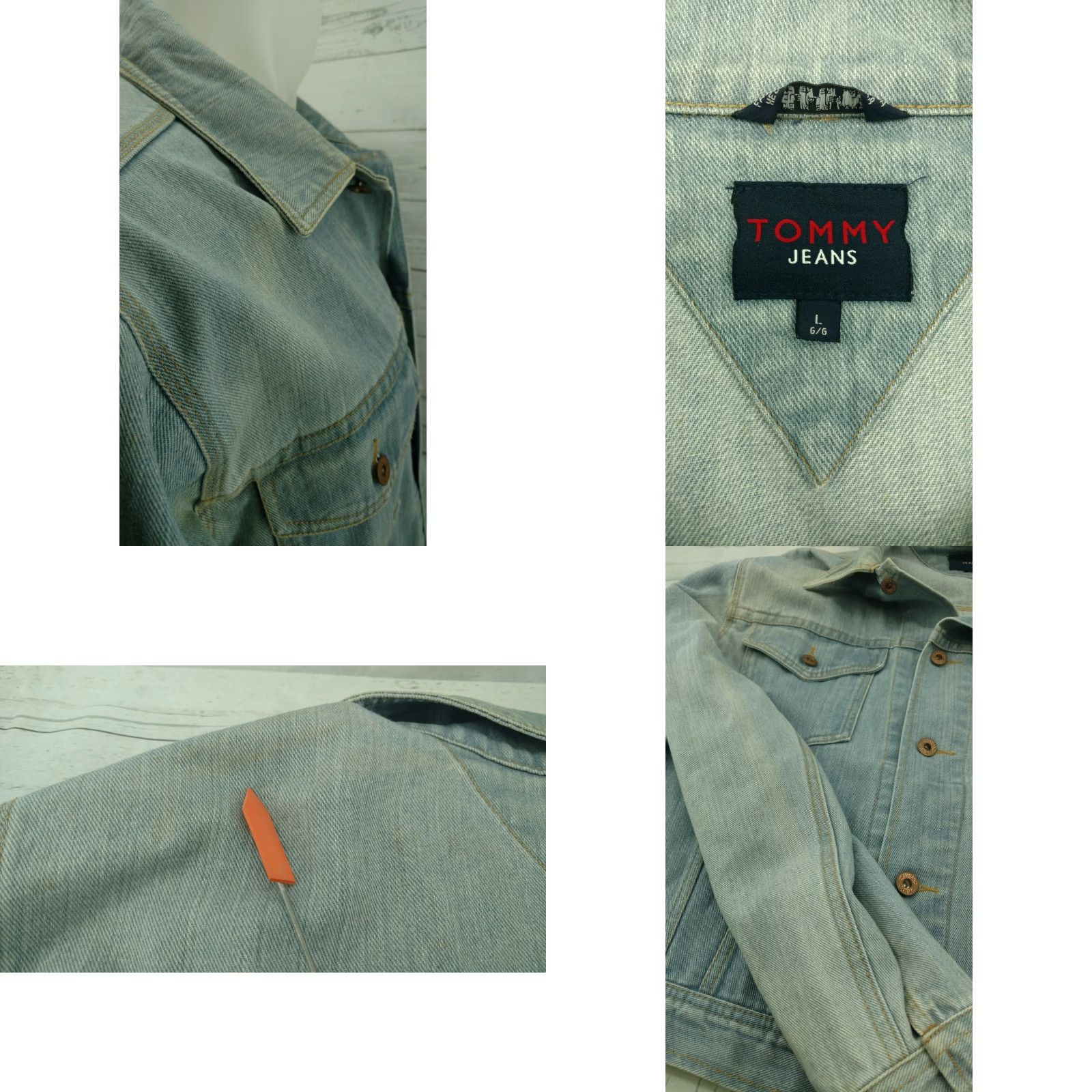 Tommy Hilfiger TOMMY HILFIGER Blue Jean Jacket Mens Size L Distressed Faded 100% Cotton Jean Jacket Size US 33 - 8 Thumbnail