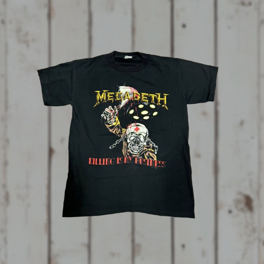Vintage VINTAGE Megadeth Concert T-Shirt 1988 Killing is My Business Heavy Metal Shirt Men L Black Cotton Crew Neck Short Sleeve 80s Band Music Rock Size US L / EU 52-54 / 3 - 1 Thumbnail