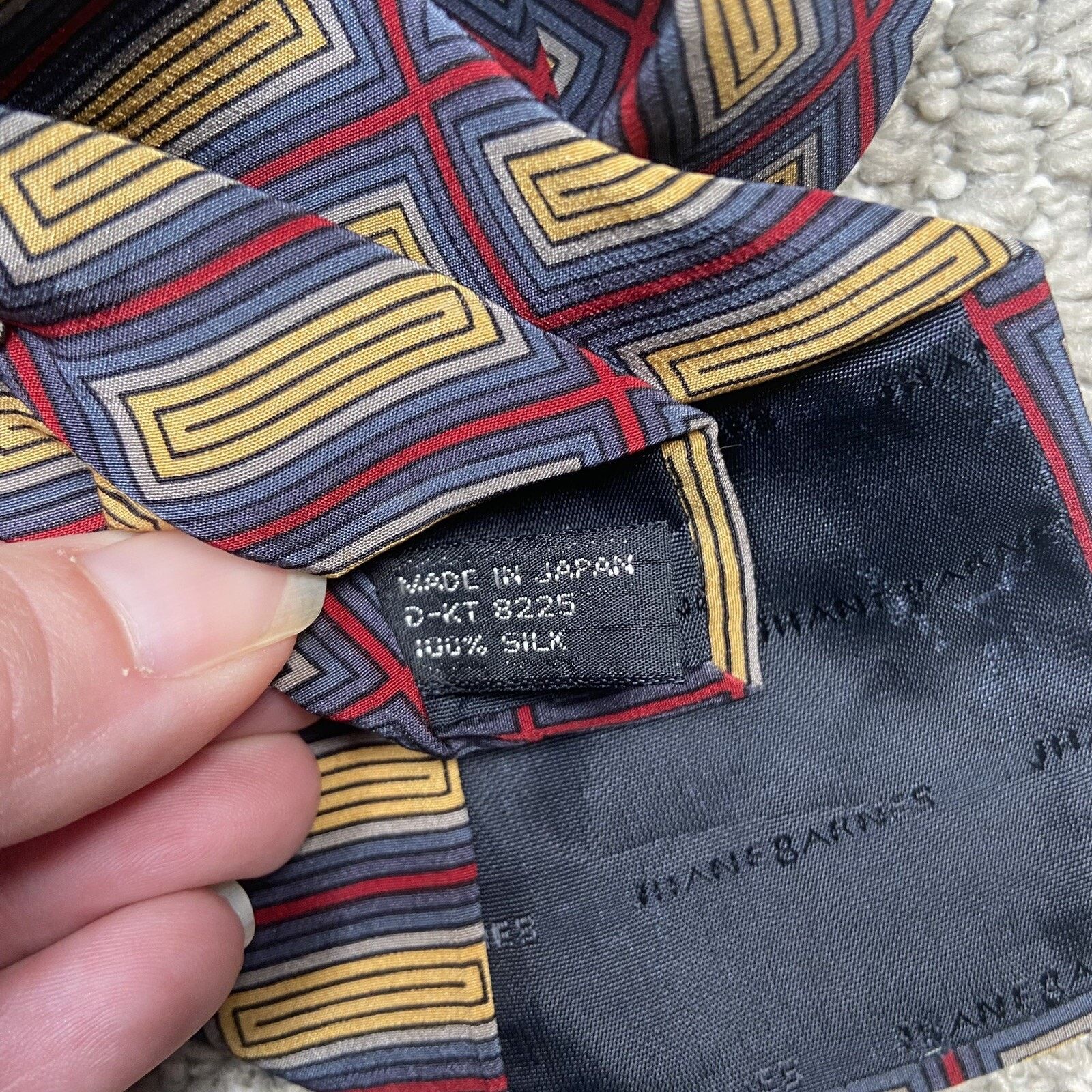 Jhane Barnes JHANE BARNES 100% Silk Gold Blue Red Geometric Mens Tie Size ONE SIZE - 3 Thumbnail