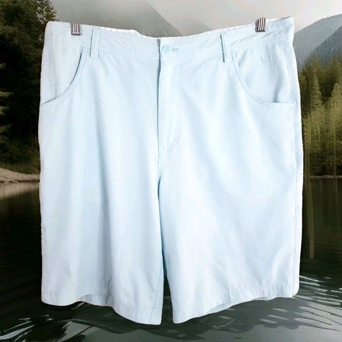 Vintage Short Par 4 Shorts Men 34 Light Blue 10" Inseam Golf Performance Stretch Chino Athletic Flat Front Mid Rise Size US 34 / EU 50 - 2 Thumbnail
