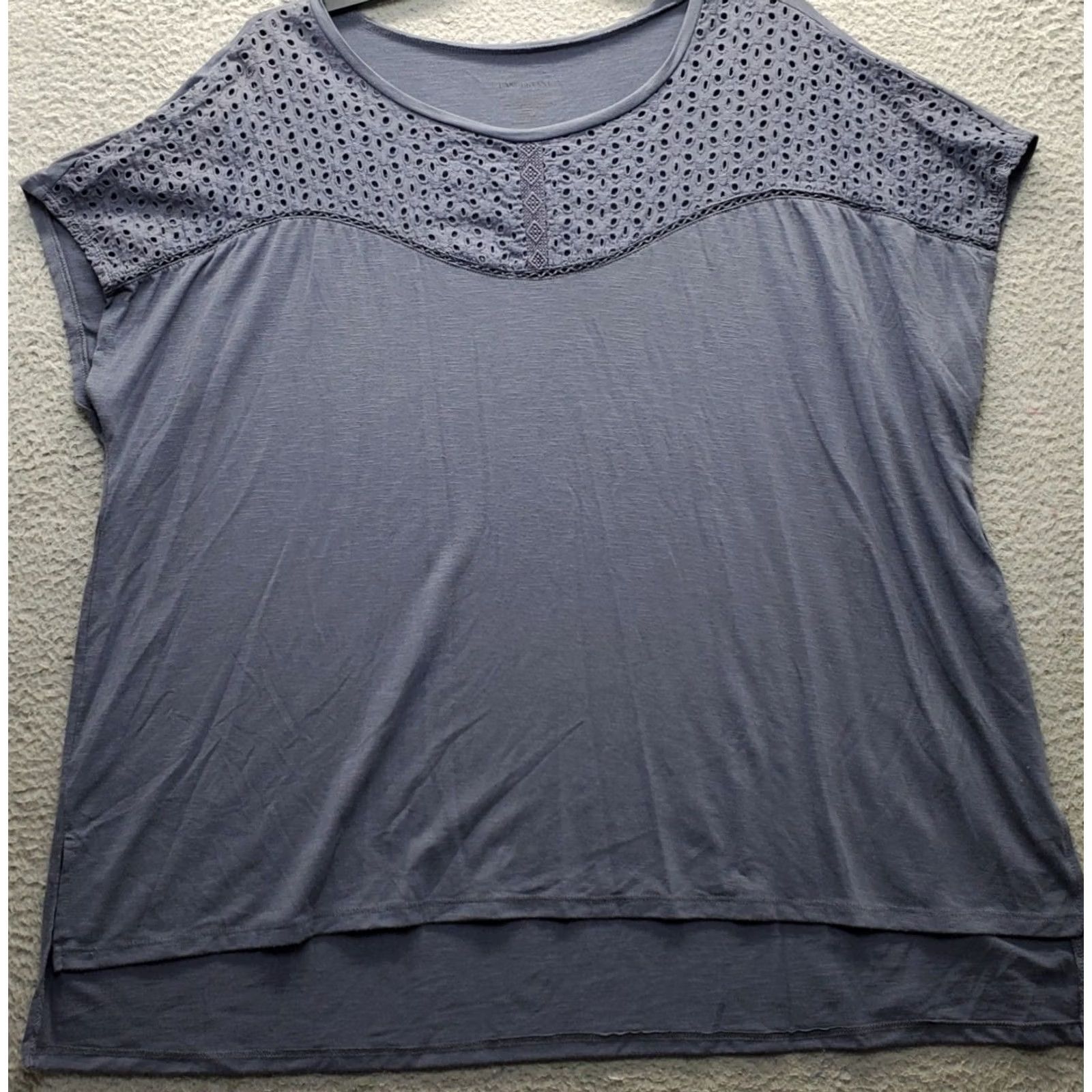 Vintage Lane Bryant Women Size 26/28 Blue Stretch Round Neck Pullover Shirt Top Casual High Low Tee Size 4XL / US 24-26 - 2 Thumbnail