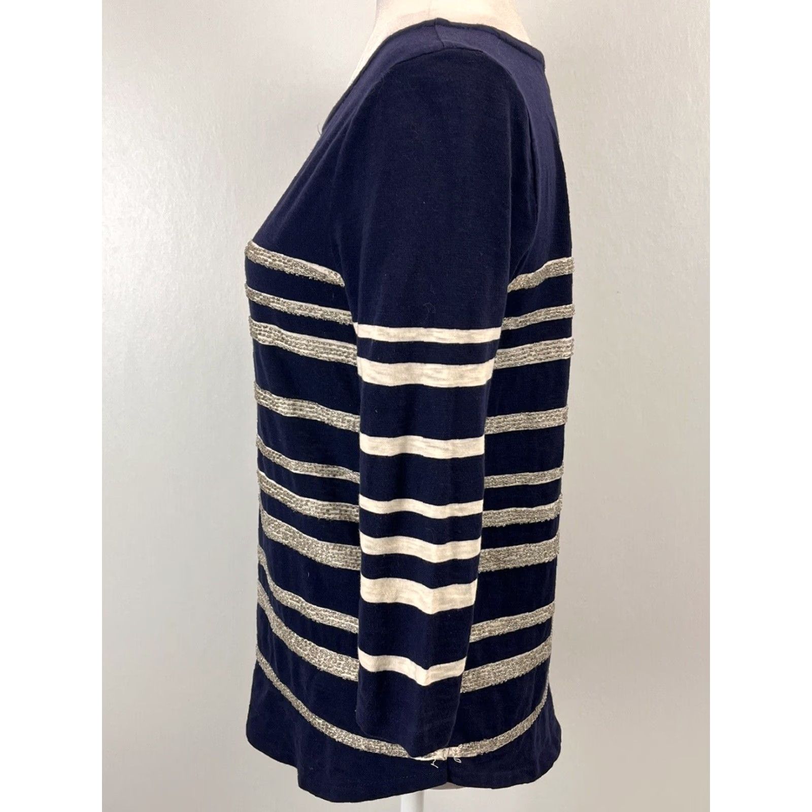 J.Crew J.CREW Striped Sailor Long Sleeve T-Shirt Small Womens Navy Beaded Nautical Size S / US 4 / IT 40 - 2 Thumbnail