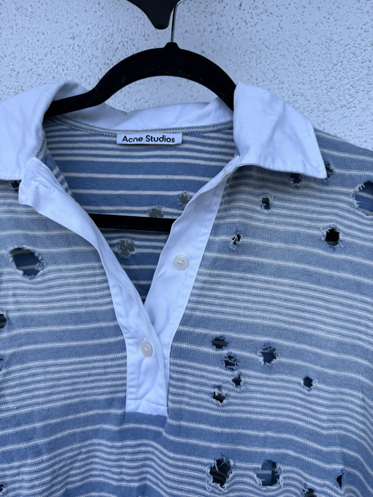 Acne Studios Acne Studios Striped Distressed Collared Shirt Size US XS / EU 42 / 0 - 2 Thumbnail
