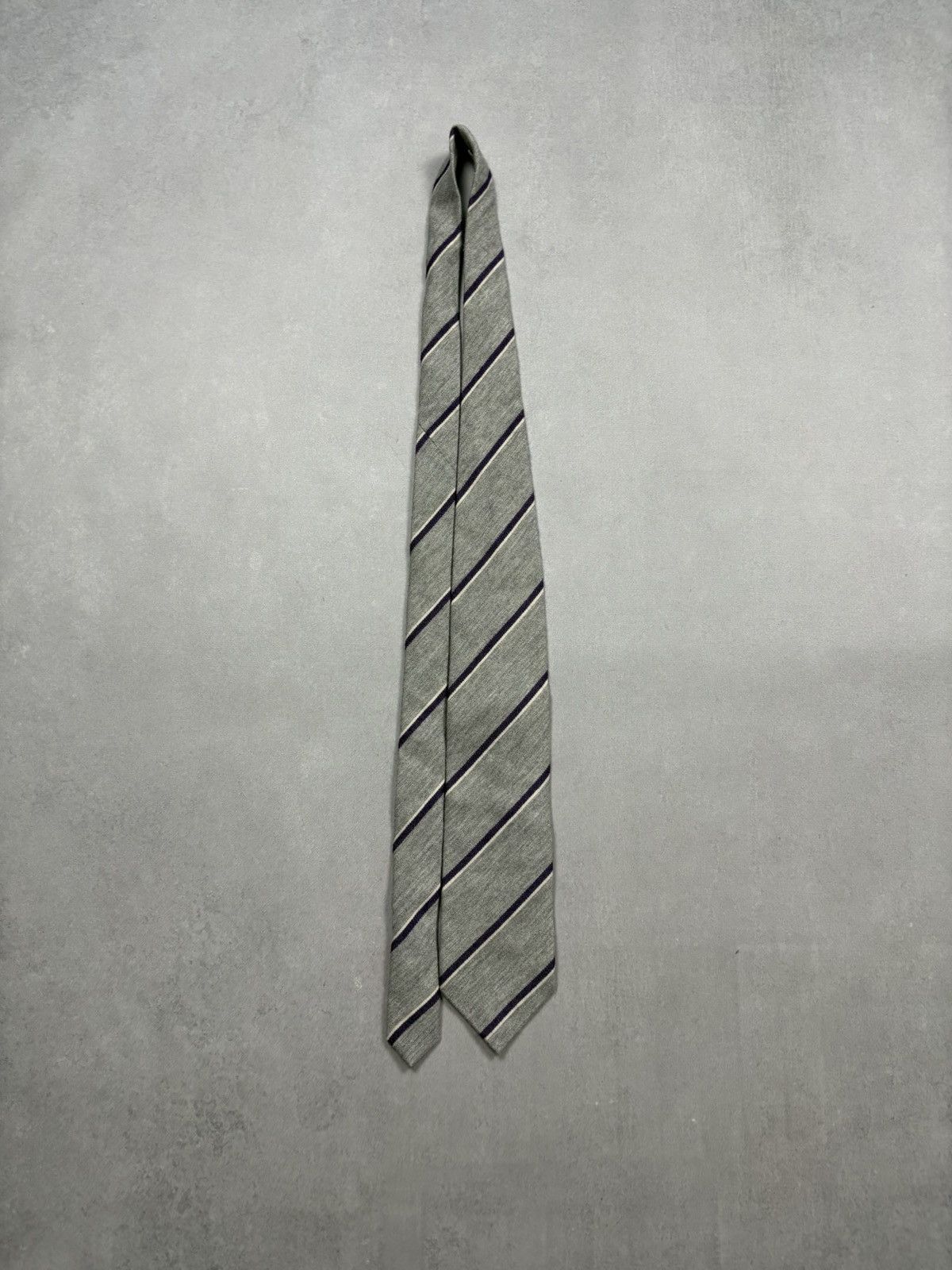 RODA Roda Cashmere Striped Tie Grey Purple 100% Cashmere Italy Size ONE SIZE - 1 Thumbnail