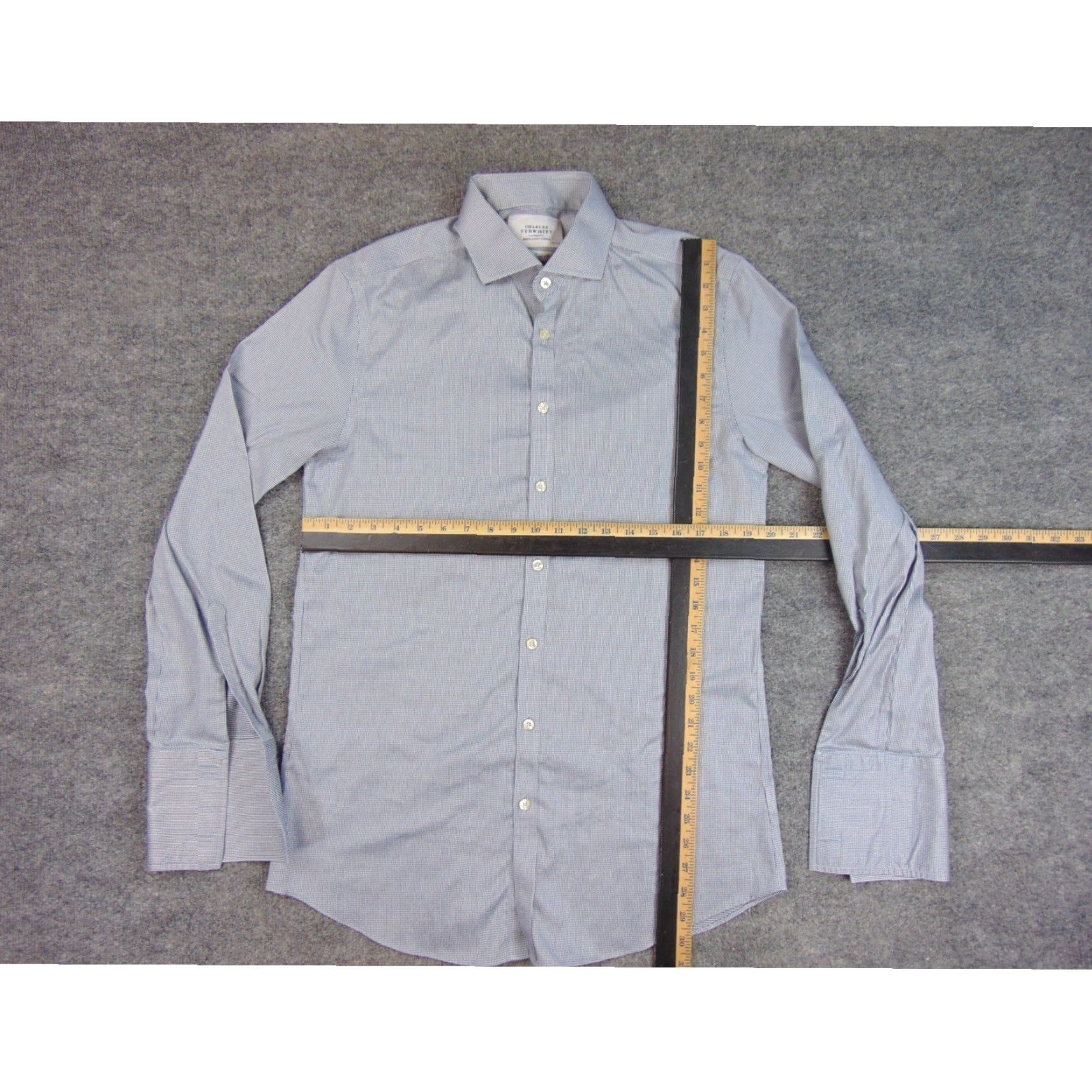 Charles Tyrwhitt Dress Shirt Mens 16x35 Slim Blue Gingham French Cuffs Shirt  Men