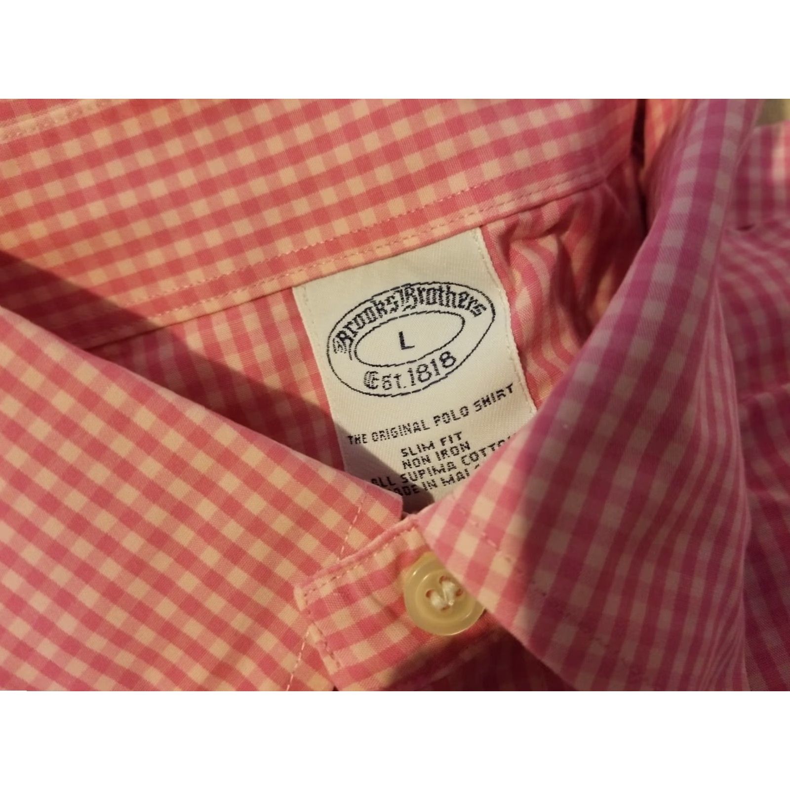 Brooks Brothers Mens Brooks Brothers Dress Shirt L Large Pink Button Cotton Size 42R - 4 Thumbnail