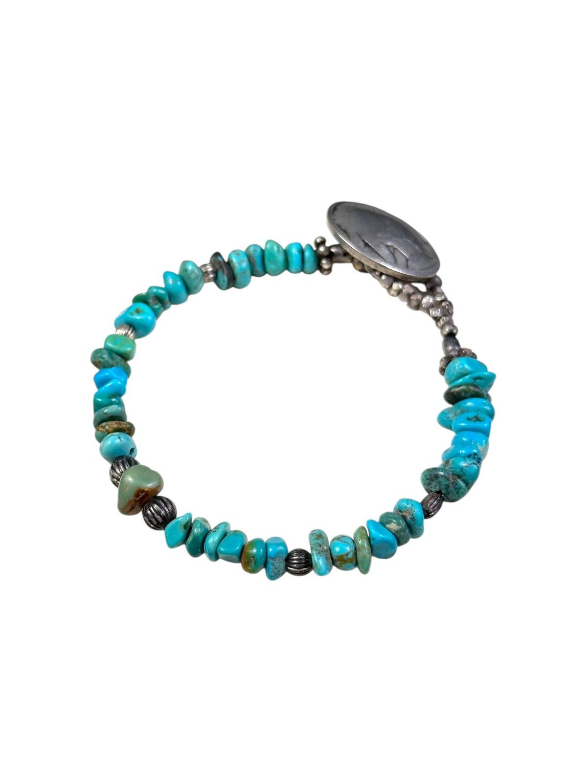 Vintage TURQUOISE AND STERLING SILVER BEADS WITH INDIAN HEAD CLASP Size ONE SIZE - 5 Thumbnail