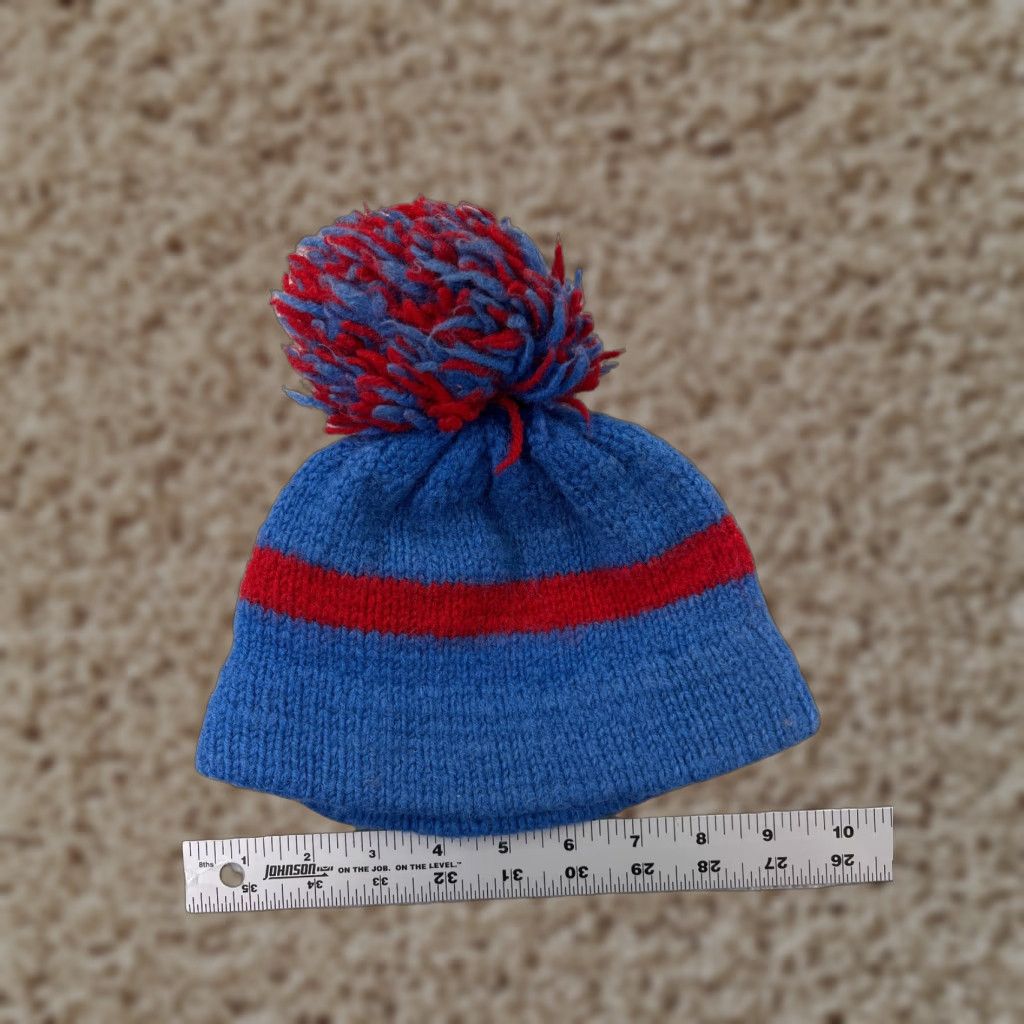 Vintage Beanie Toque Wool Blend Pom Hat Adult One Size Blue Red Knit Ski Men Size ONE SIZE - 1 Thumbnail