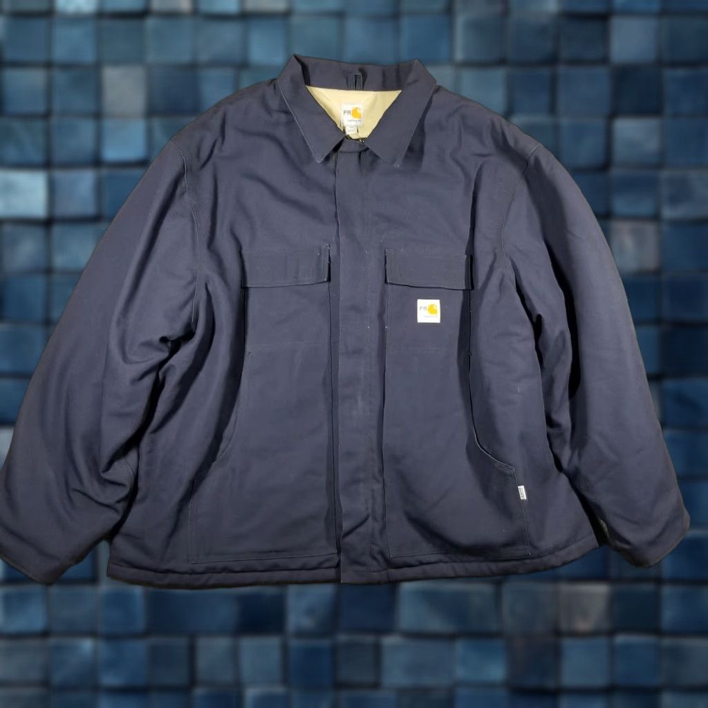 Carhartt VINTAGE Carhartt Jacket 4XL Navy Flame Resistant Quilted Workwear NFPA 2112 Mens Size US XXL / EU 58 / 5 - 1 Thumbnail