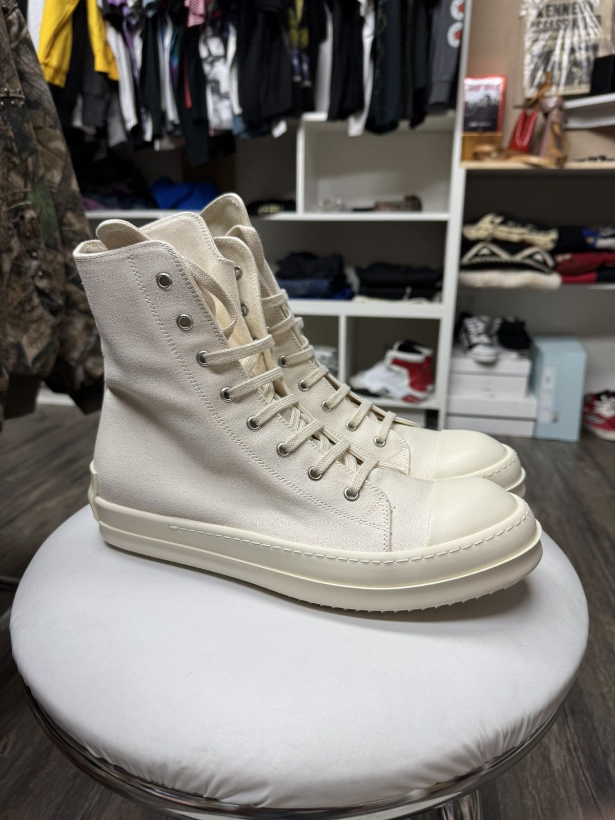 Rick Owens Rick Owens DRKSHDW Ramone Hi Top Milk *RARE^ Size US 9.5 / EU 42-43 - 2 Thumbnail