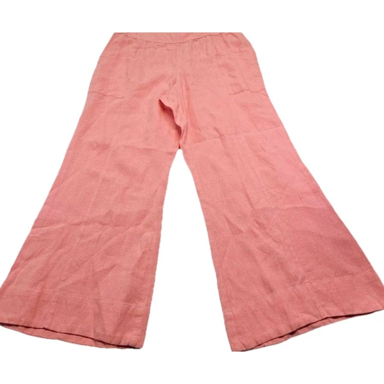 Pinko Ivy Jane Pink Linen Wide Leg Pants Womens Small Boho Cottagecore Elastic Waist - Pants - Small - Pink - Linen - Wide-Leg - Beach - Bohemian - 90s? Size 28" / US 6 / IT 42 - 2 Thumbnail