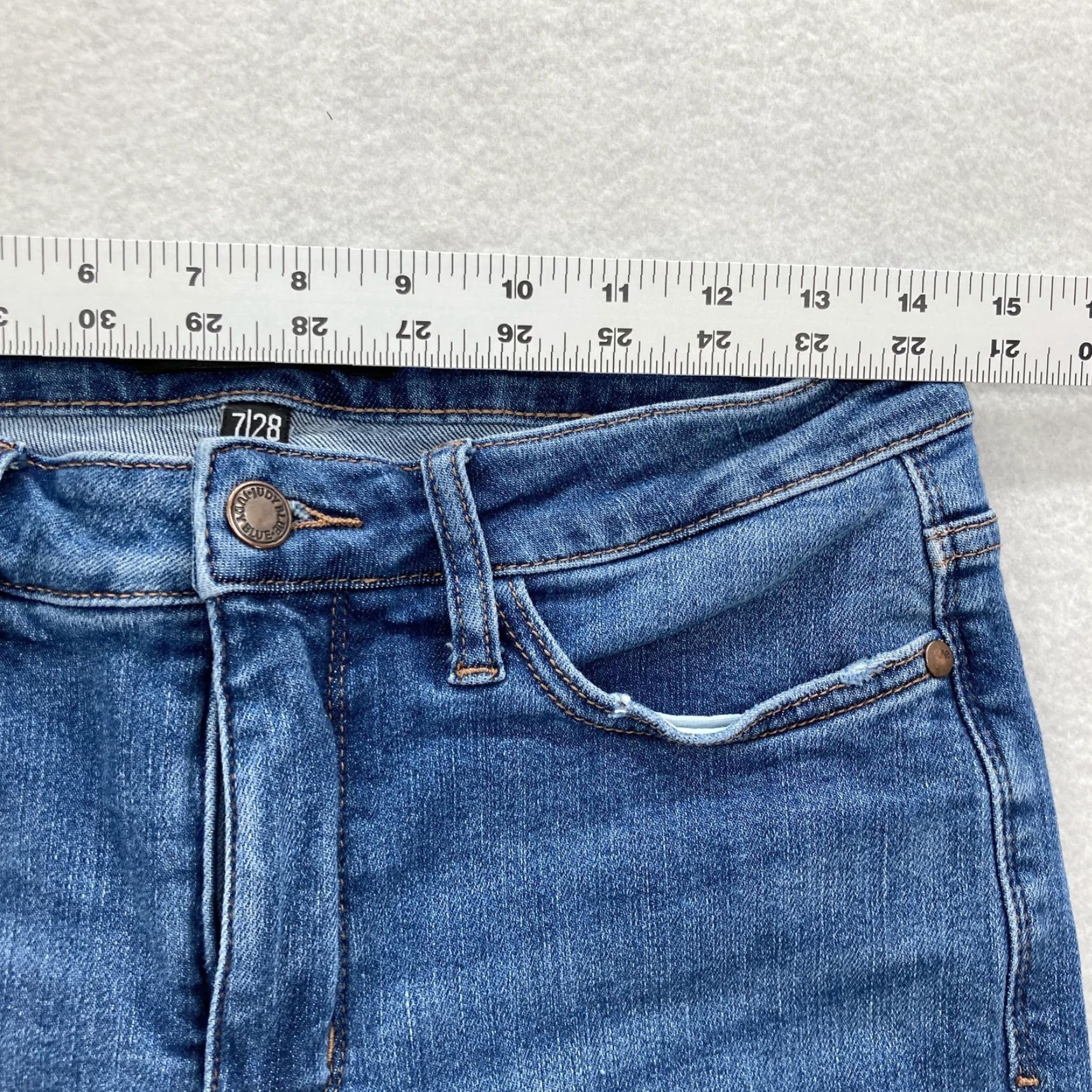 Denime Judy Blue Jeans Womens 7/28 Skinny Fit Blue Medium Wash Stretch Denim Preppy Size 28" / US 6 / IT 42 - 6 Thumbnail