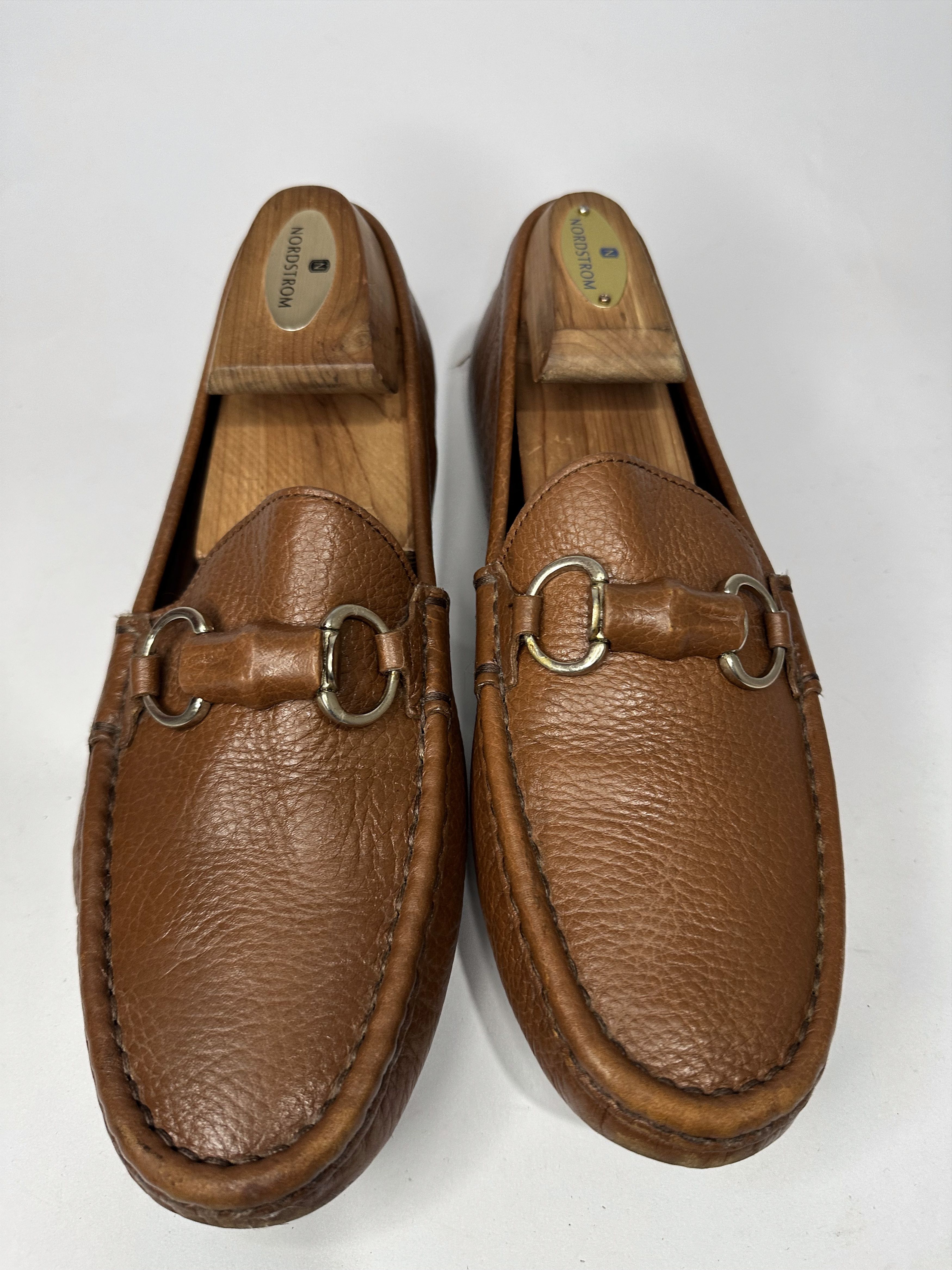 Gucci Vintage Gucci Bamboo Horsebit Pebbled Brown Leather 