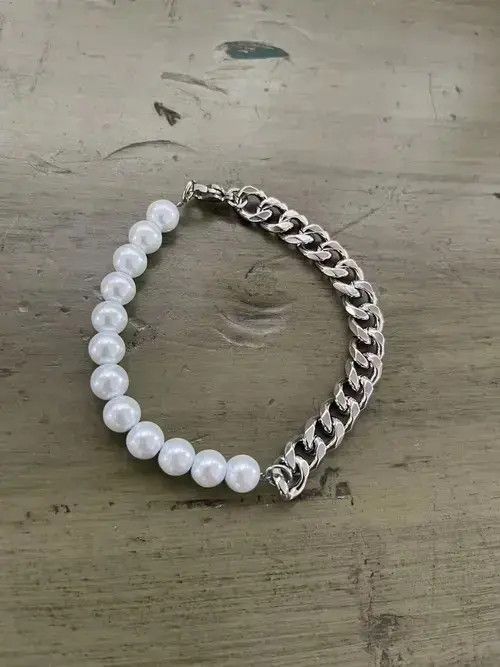 Bead Bracelet x Jewelry Silver Pearl Cuban Bracelet, Men's