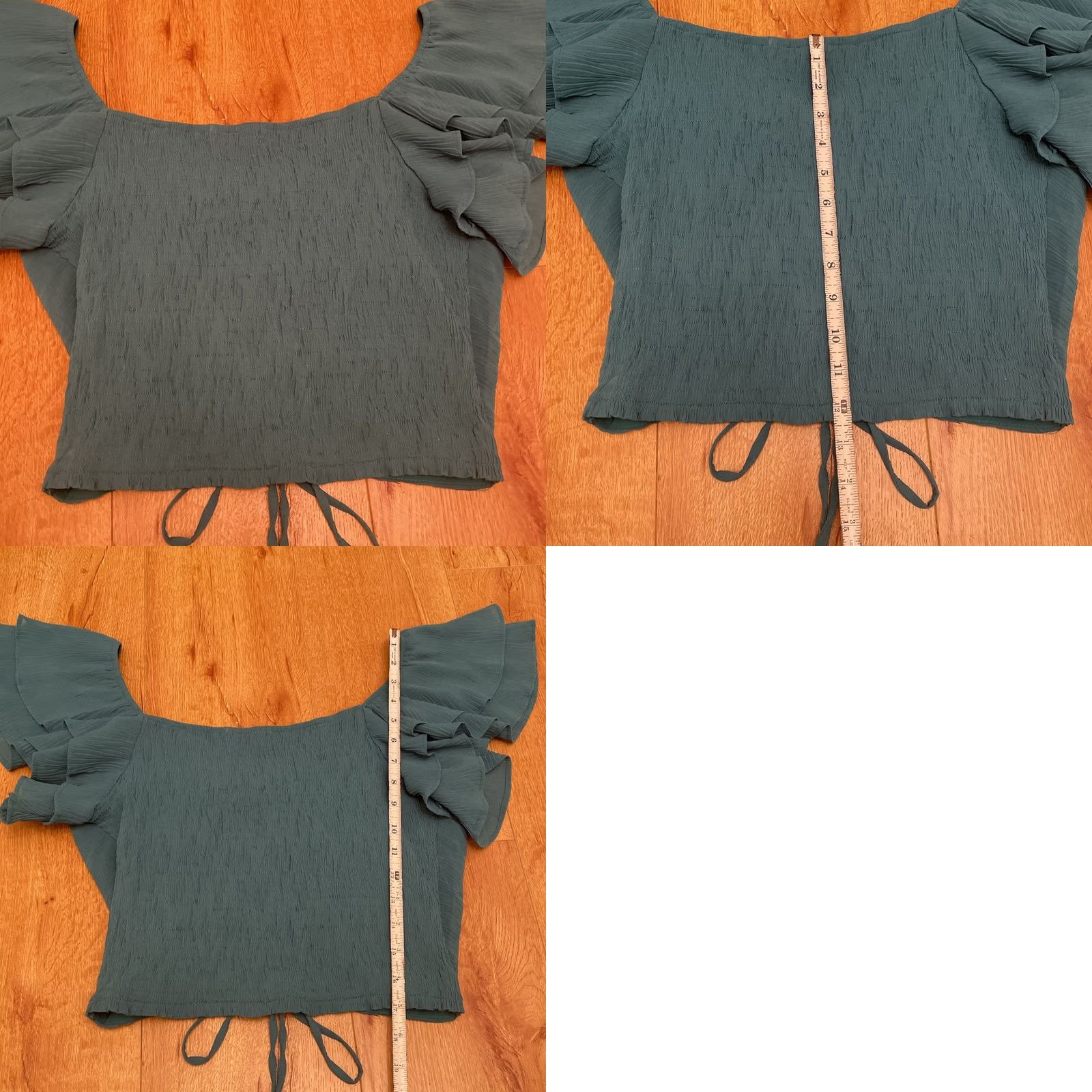 Roots Root Willow Teal Ruffle Sleeve Crop Blouse Med Rouged Tie Front Smocked Boho Women Size M / US 6-8 / IT 42-44 - 8 Thumbnail