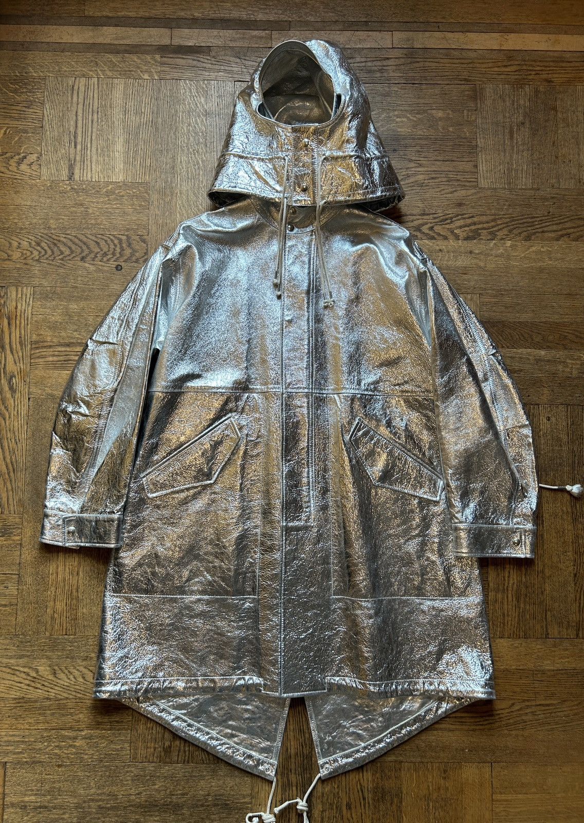 Calvin Klein 205W39NYC × Raf Simons 1/1 FW18 Silver Leather Parka