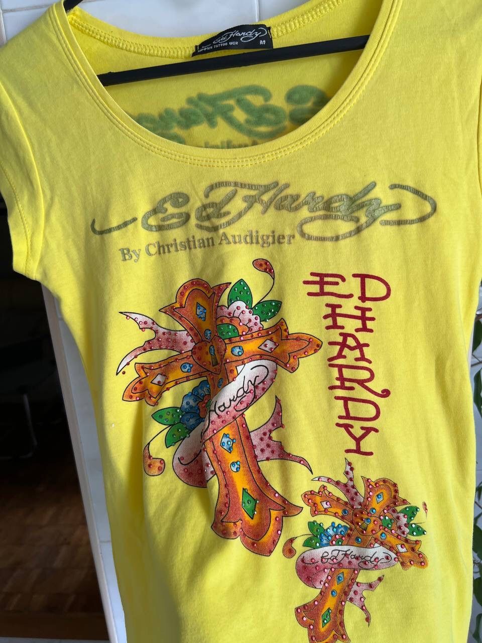 Christian Audigier × Ed Hardy 2000s Ed Hardy Summer Tattoo Rhinestone Y2K Short sleeve Top Size M / US 6-8 / IT 42-44 - 3 Thumbnail