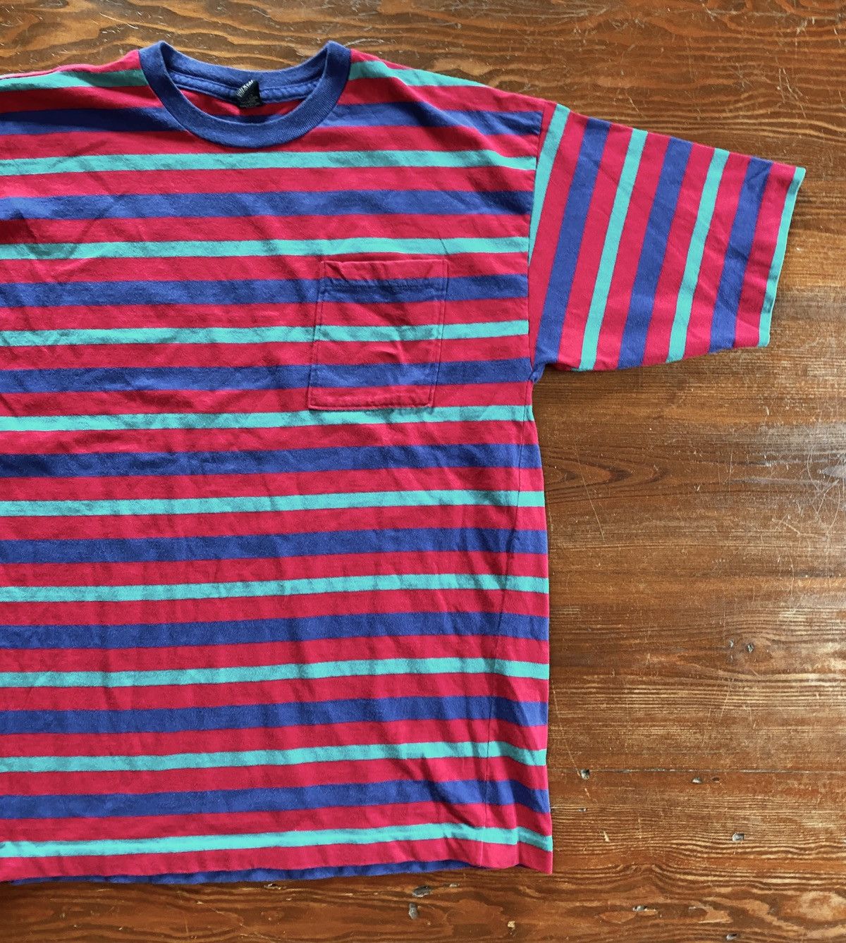 Lands' End Vintage 90’s Lands End Magenta Stripe Single Stitch Tee Size US M / EU 48-50 / 2 - 1 Thumbnail
