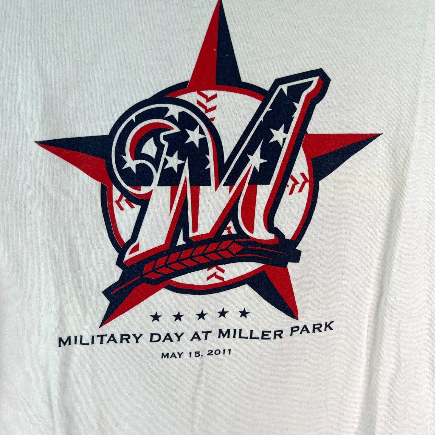 Gildan Gildan Heavy Cotton Mens Graphic White T Shirt Sz XL Military Day At Miller Park Size US XL / EU 56 / 4 - 2 Thumbnail