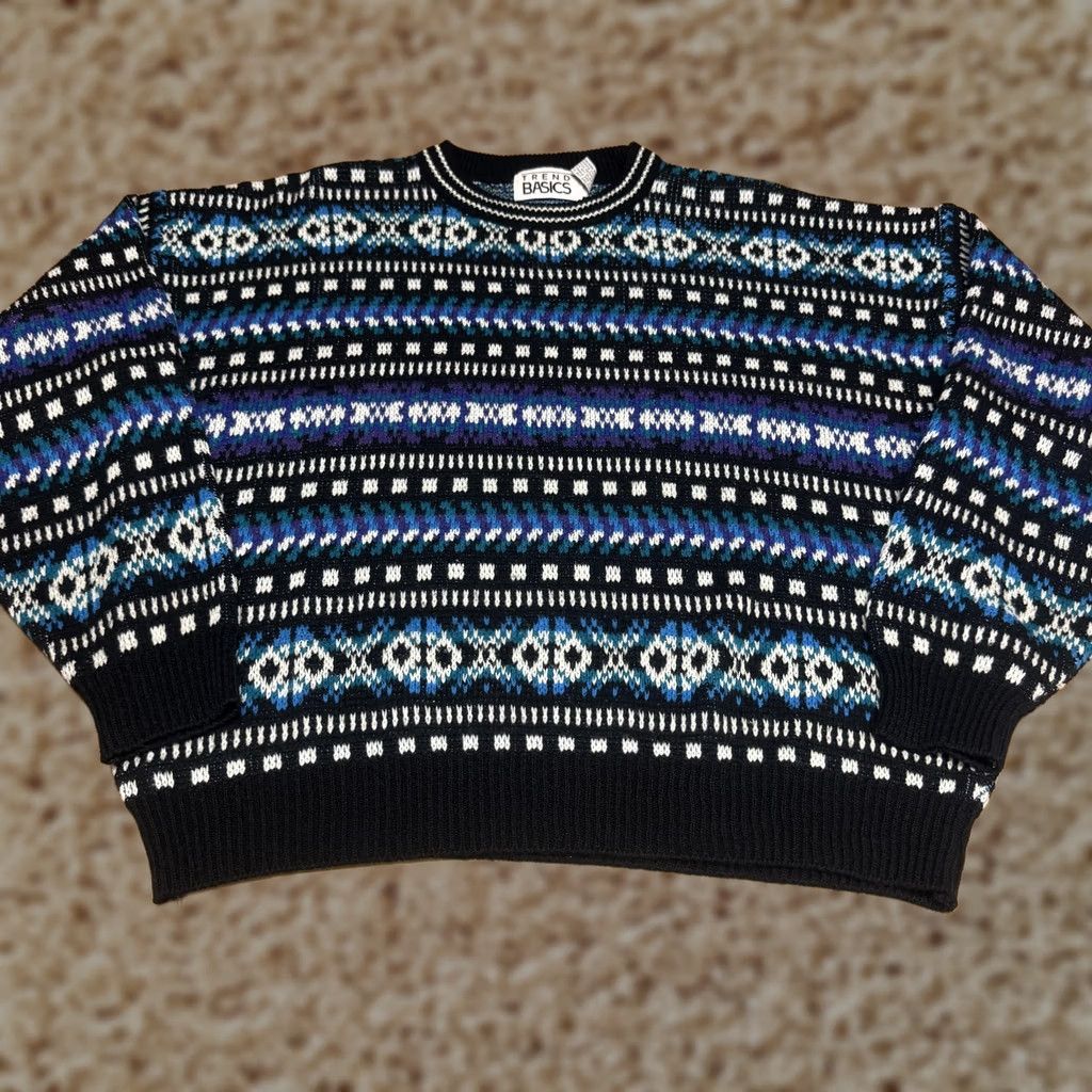 Asics Trend Basics Sweater Mens XL Black Blue Fair Isle Knit Crewneck Acrylic PULLOVER Heavyweight Multicolor Knitted Knit Size US XL / EU 56 / 4 - 1 Thumbnail